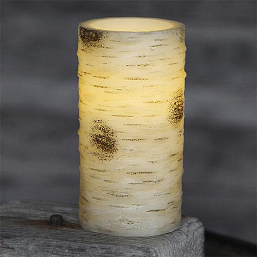 Свеча светильник LED столбик d7,5х15см  с рисунком бересты батарейки 3хААА 6/18ч таймер выключатель indoor