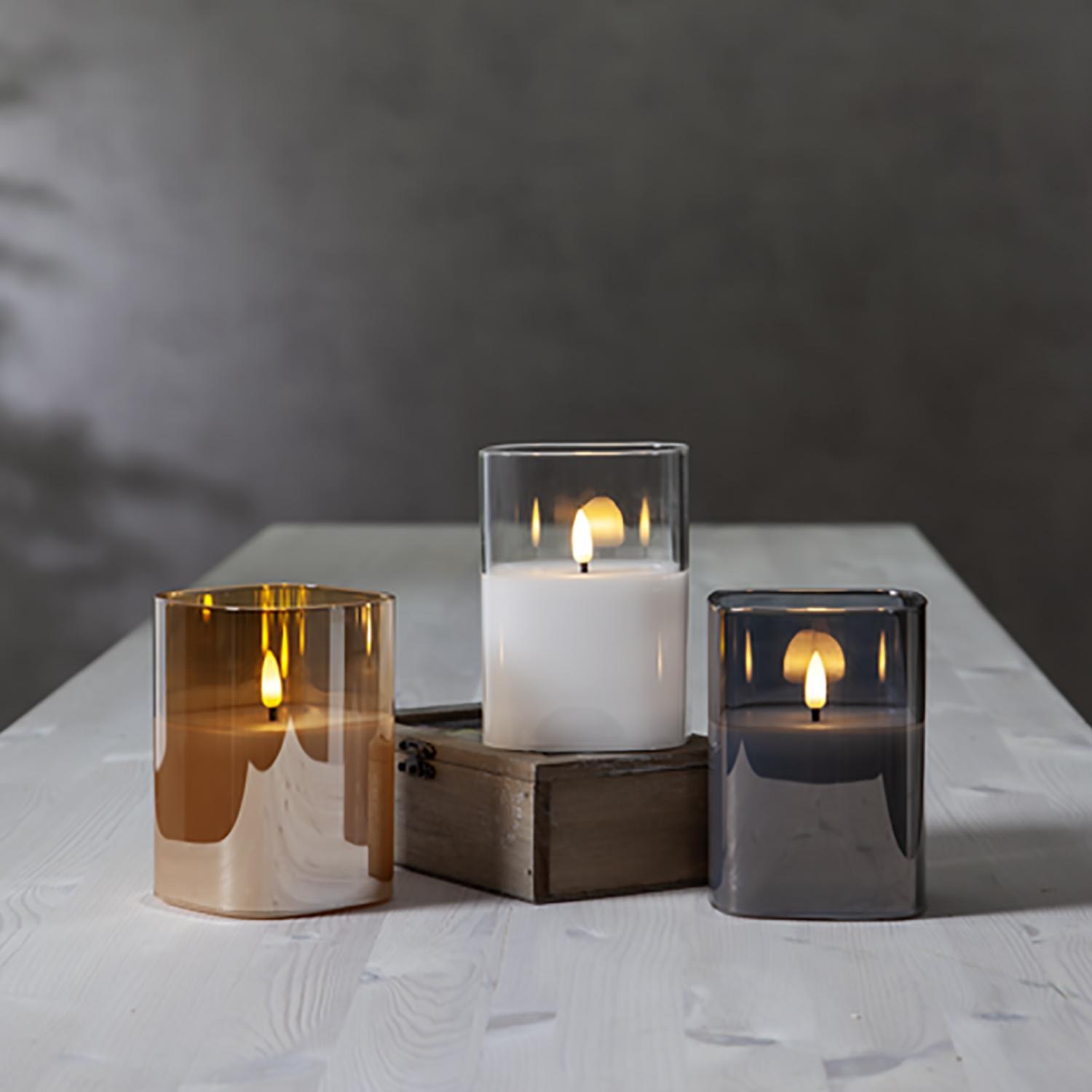 Свеча светильник LED золотистая в стакане 12,5х9,0х9,0см батарейки 2хАА 6ч таймер выключатель indoor