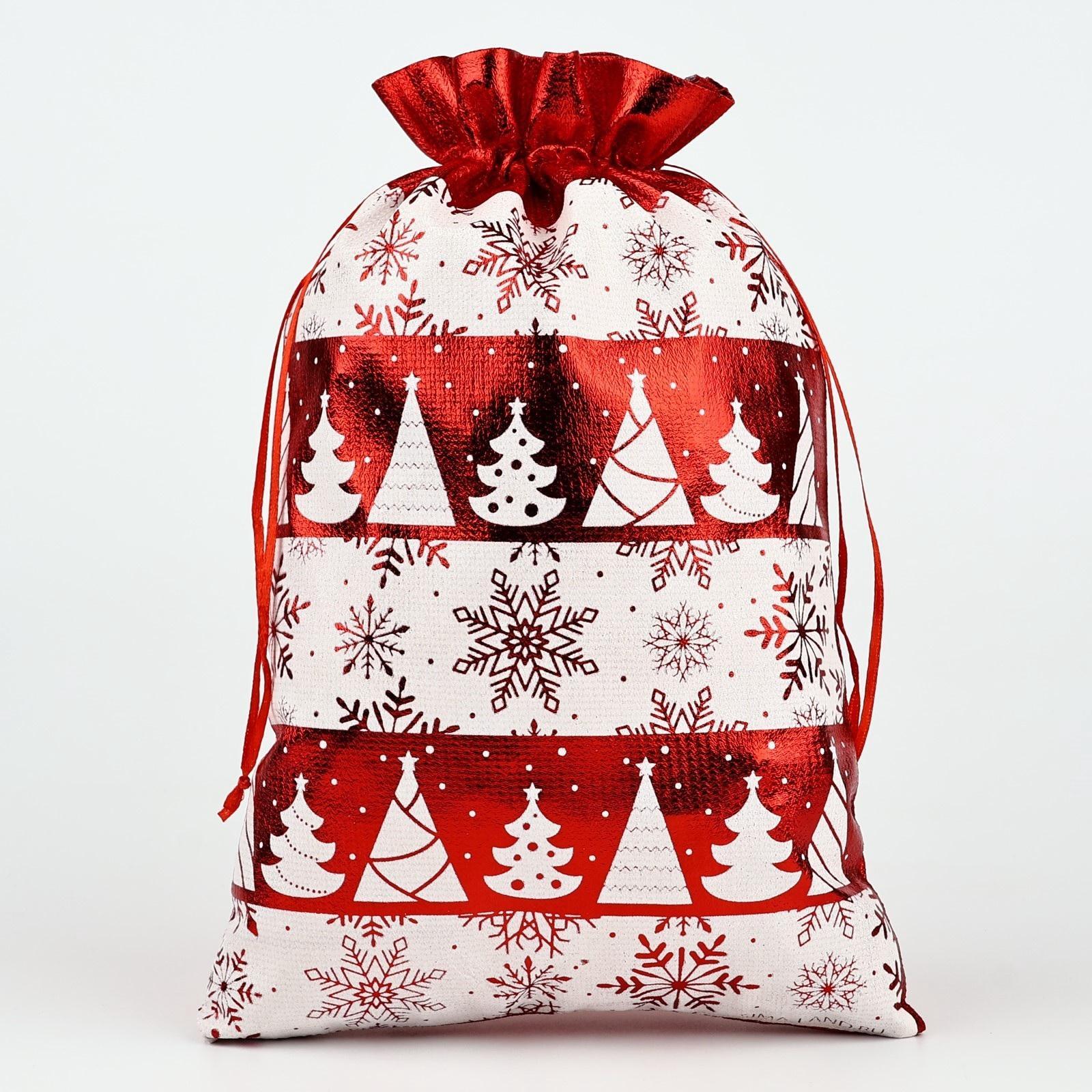 Мешочек подарочный красный 20х30см парча Новогодний орнамент
