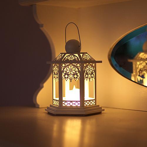 Фонарь светильник LED 14x20см деревянный белый со свечой на батарейках 3хАА LED 6/18ч таймер indoor