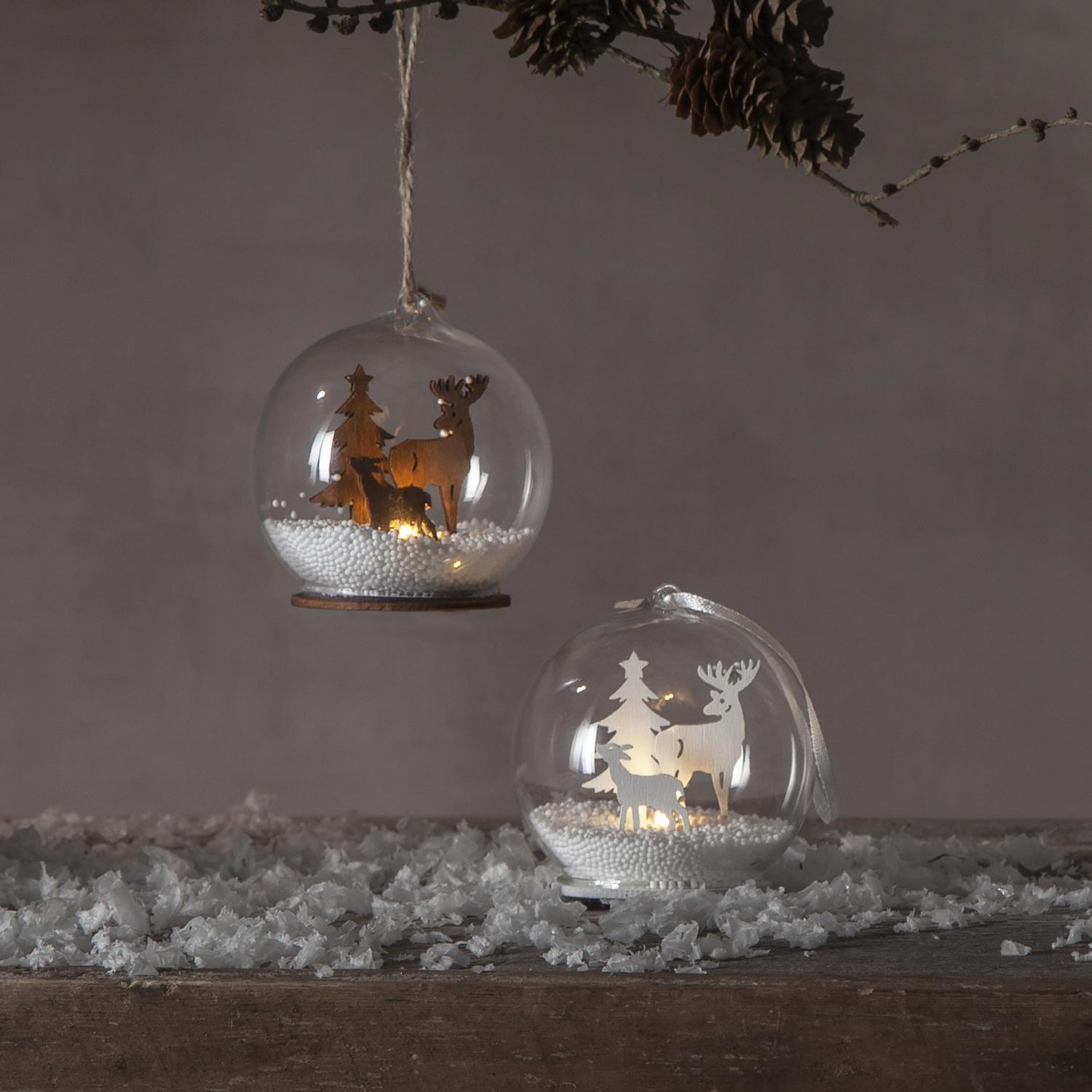 Декорация шар d8х9см Фауна с оленями коричневыми колба на подвеске 1LED батарейка 1хCR2032 indoor