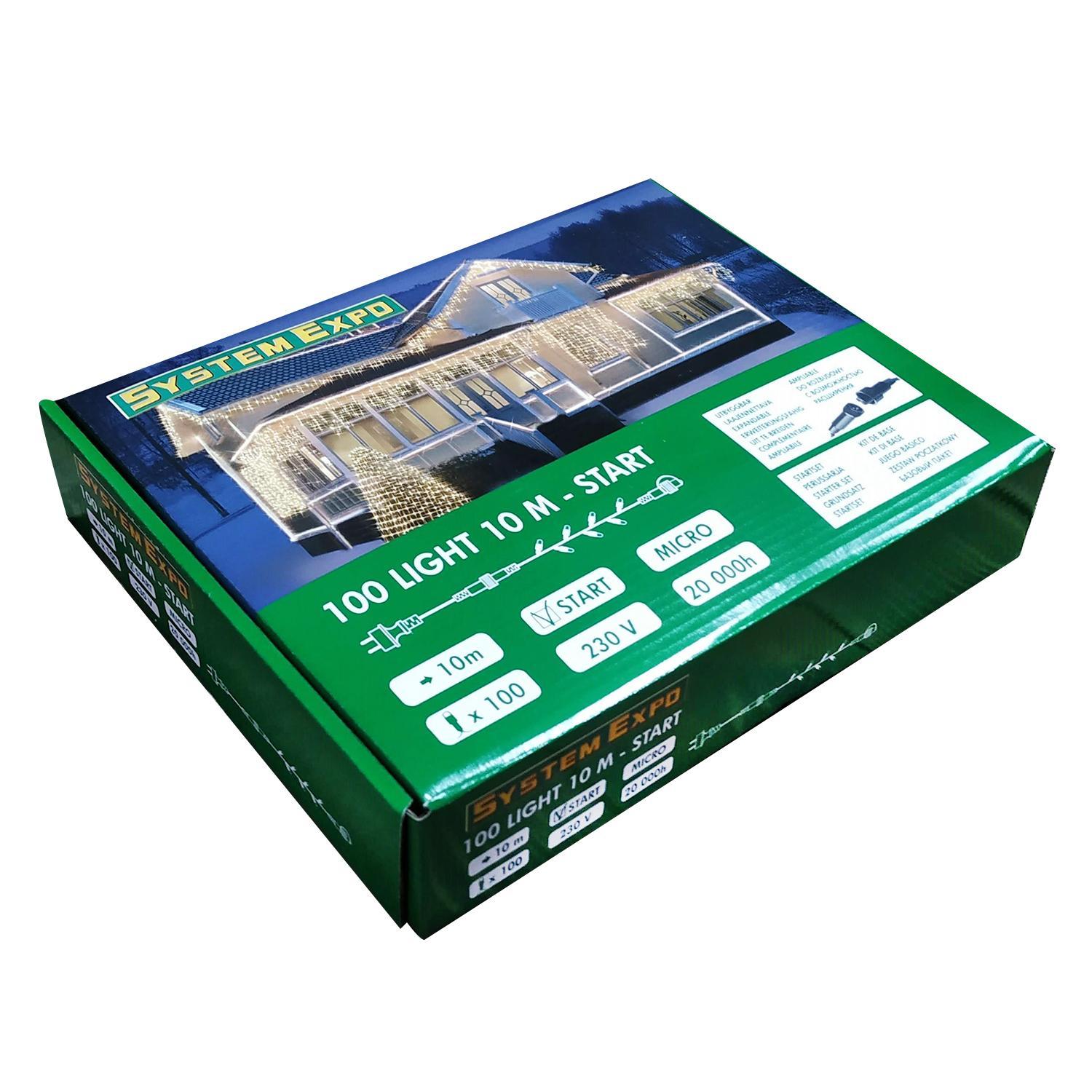 Гирлянда цепочка  10м теплобелая кабель черный стартовая 100ламп EXPO outdoor