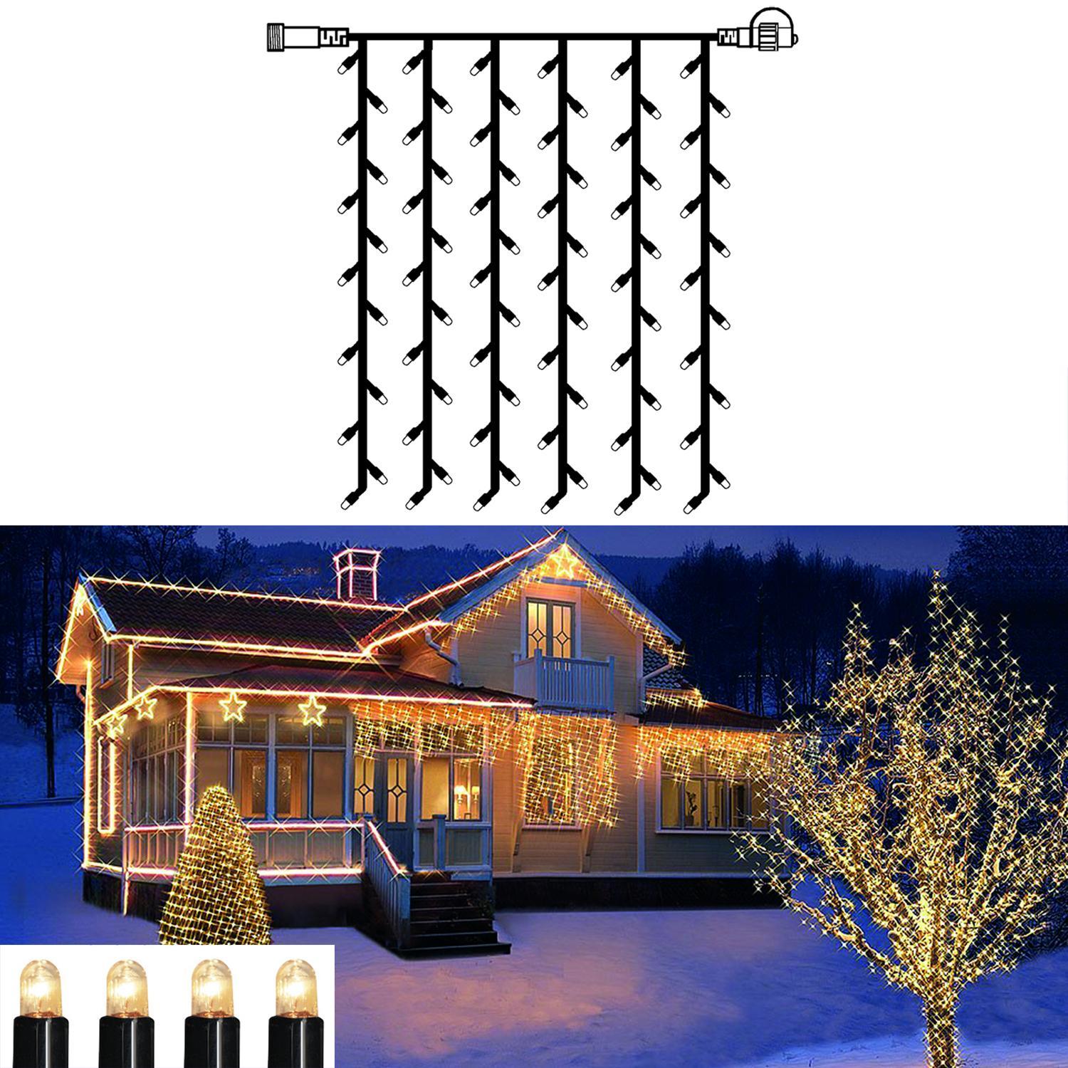 Гирлянда занавес    1х2м теплобелая кабель черный дополнительная 102лампы EXPO outdoor