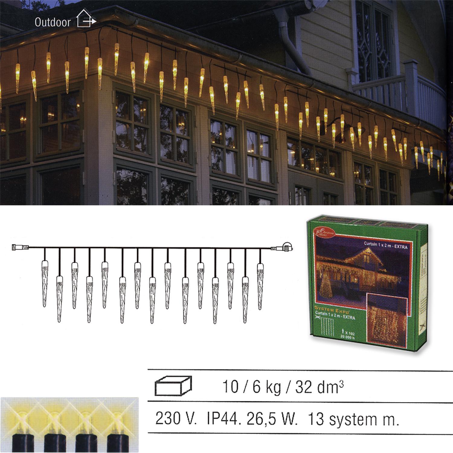 Гирлянда дождь  4х0,4м теплобелая Сосульки кабель черный дополнительная 25х2лампы EXPO outdoor