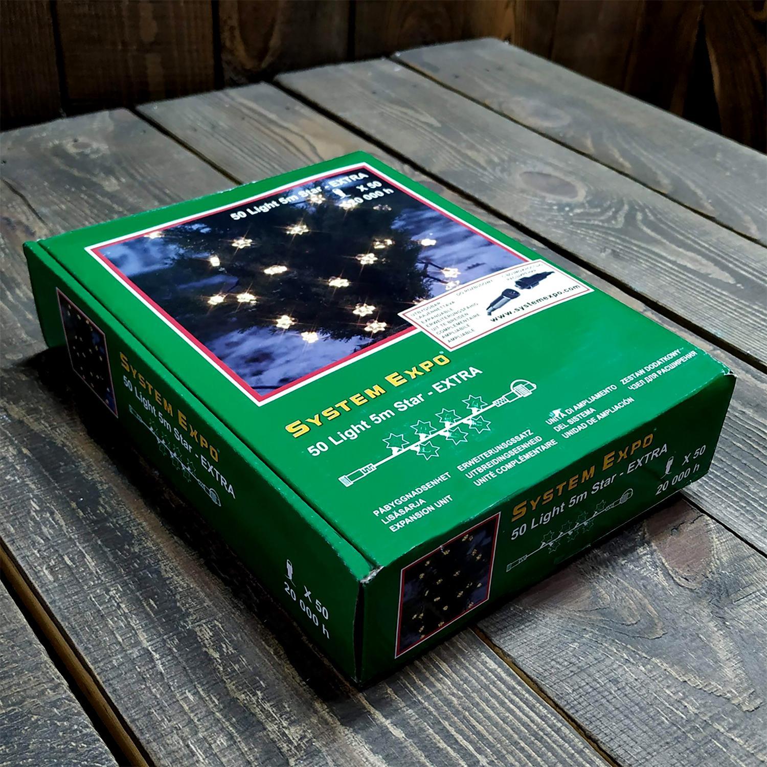 Гирлянда      5м теплобелая Звездочки кабель черный дополнительная 50ламп EXPO outdoor