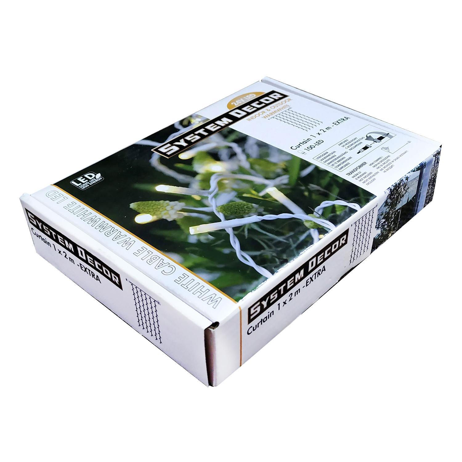 Гирлянда занавес     1х2м теплобелая  дополнительная 100LED DECOR IP44 outdoor