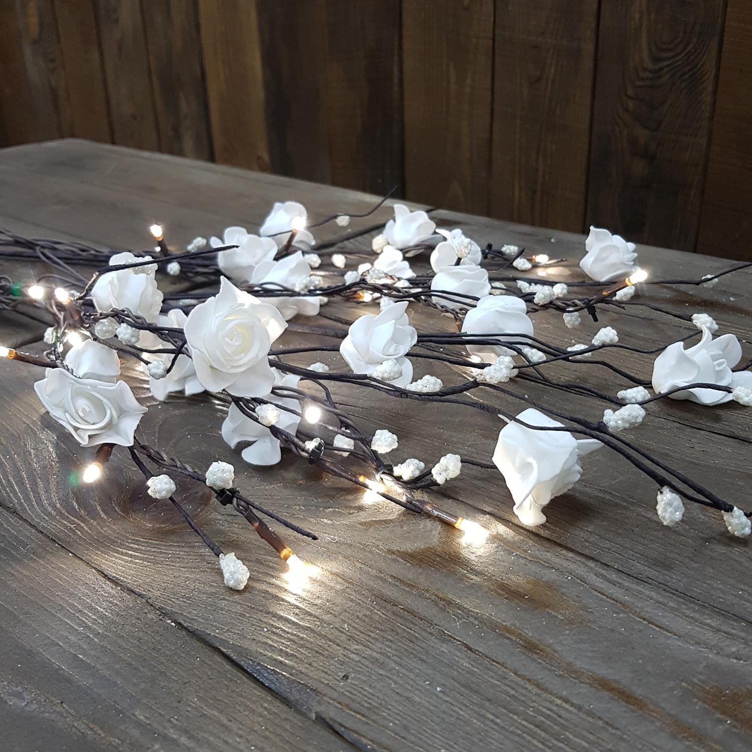 Светильник LED Веточки белой розы 70х20см кабель коричневый 3м 24LED indoor