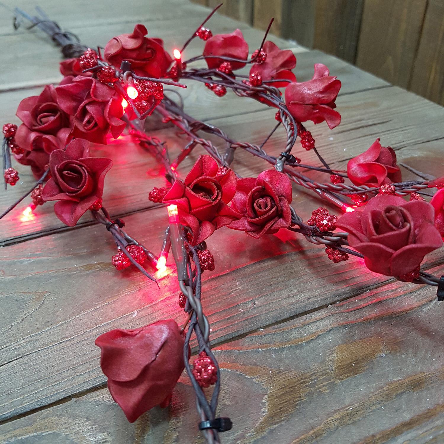 Светильник LED Веточки красной розы 70х20см кабель коричневый 3м 24LED indoor