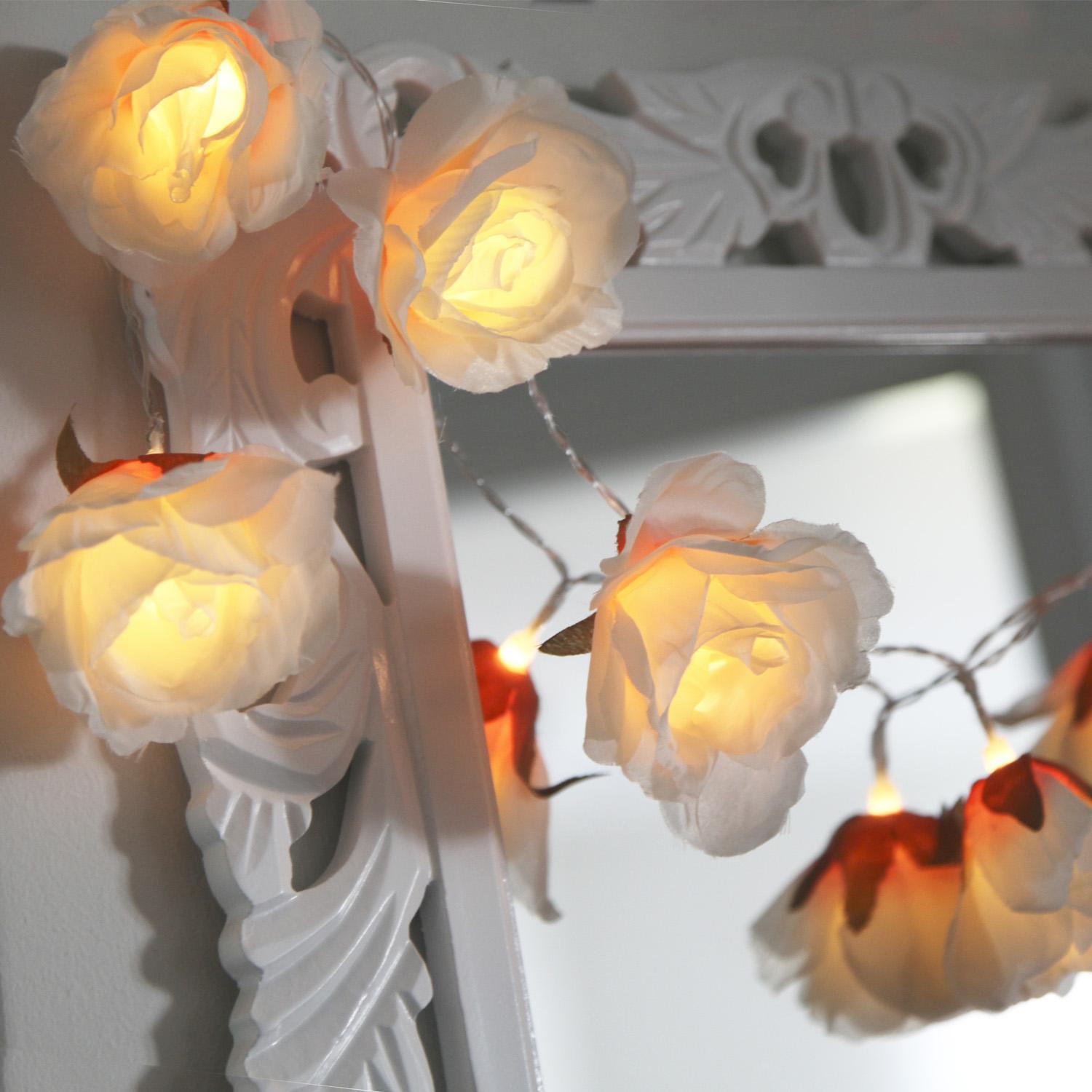 Гирлянда         1,75м теплобелая Розы белые 8х8см на батарейках 3хАА 6ч таймер 8диодов LED indoor