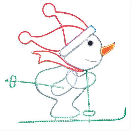 Декорация светодиодная Снеговик на лыжах 84х80см