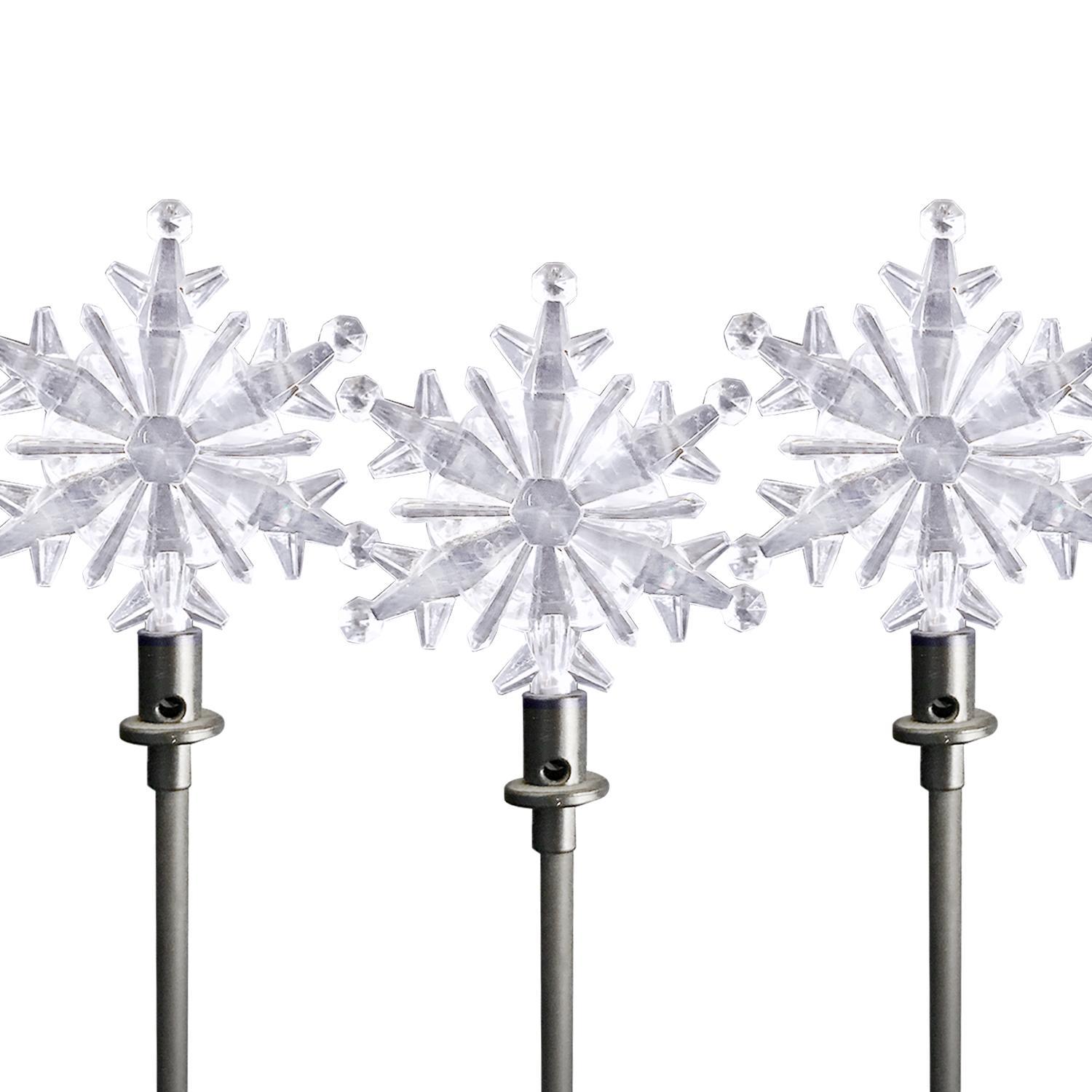 Светильник для сада Снежинки d9см + штыри 24см кабель 7-жильный зеленый 3,67м на батарейках 3хАА 6/18ч таймер 6LED outdoor 6шт/уп