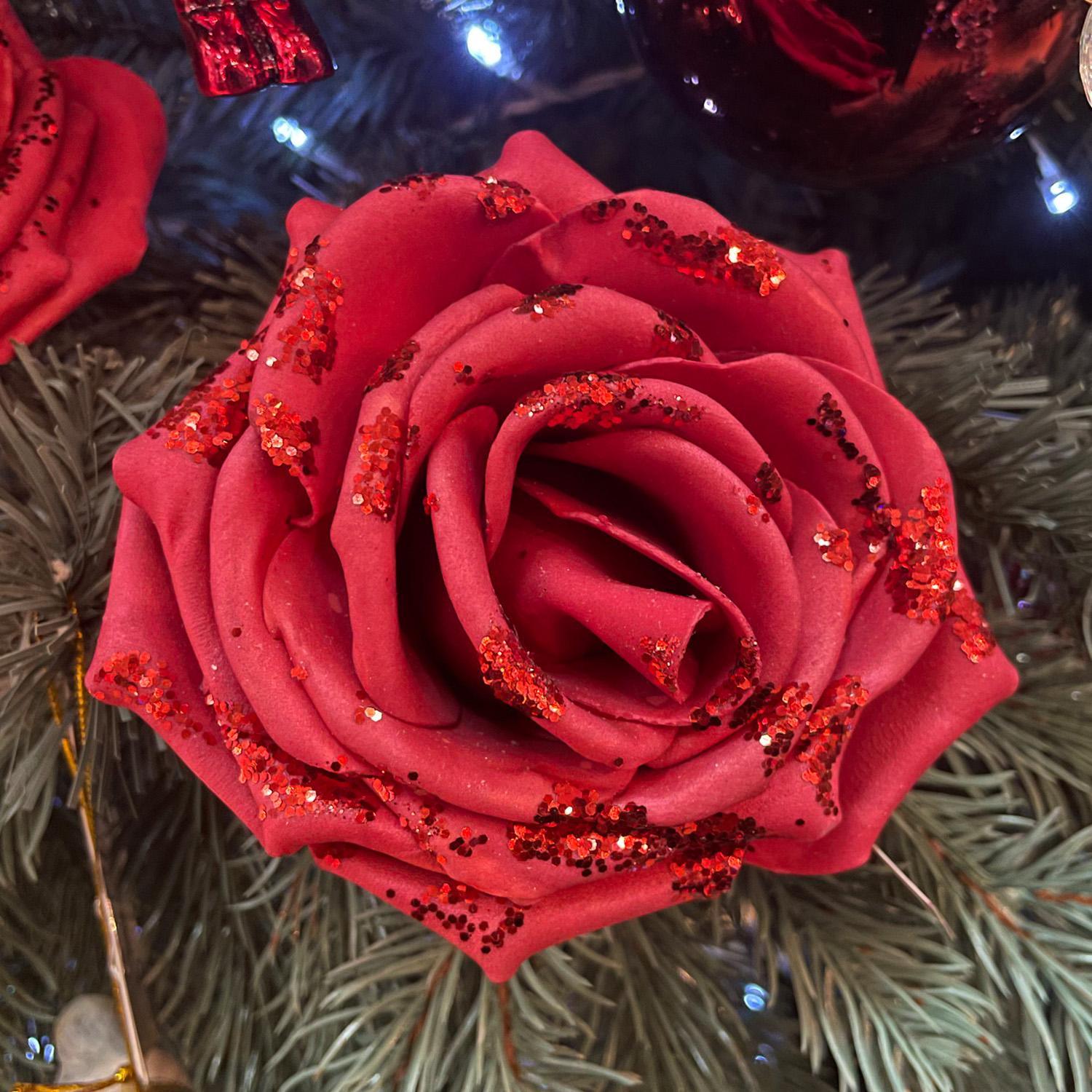 Декор Роза красная 13см на клипсе