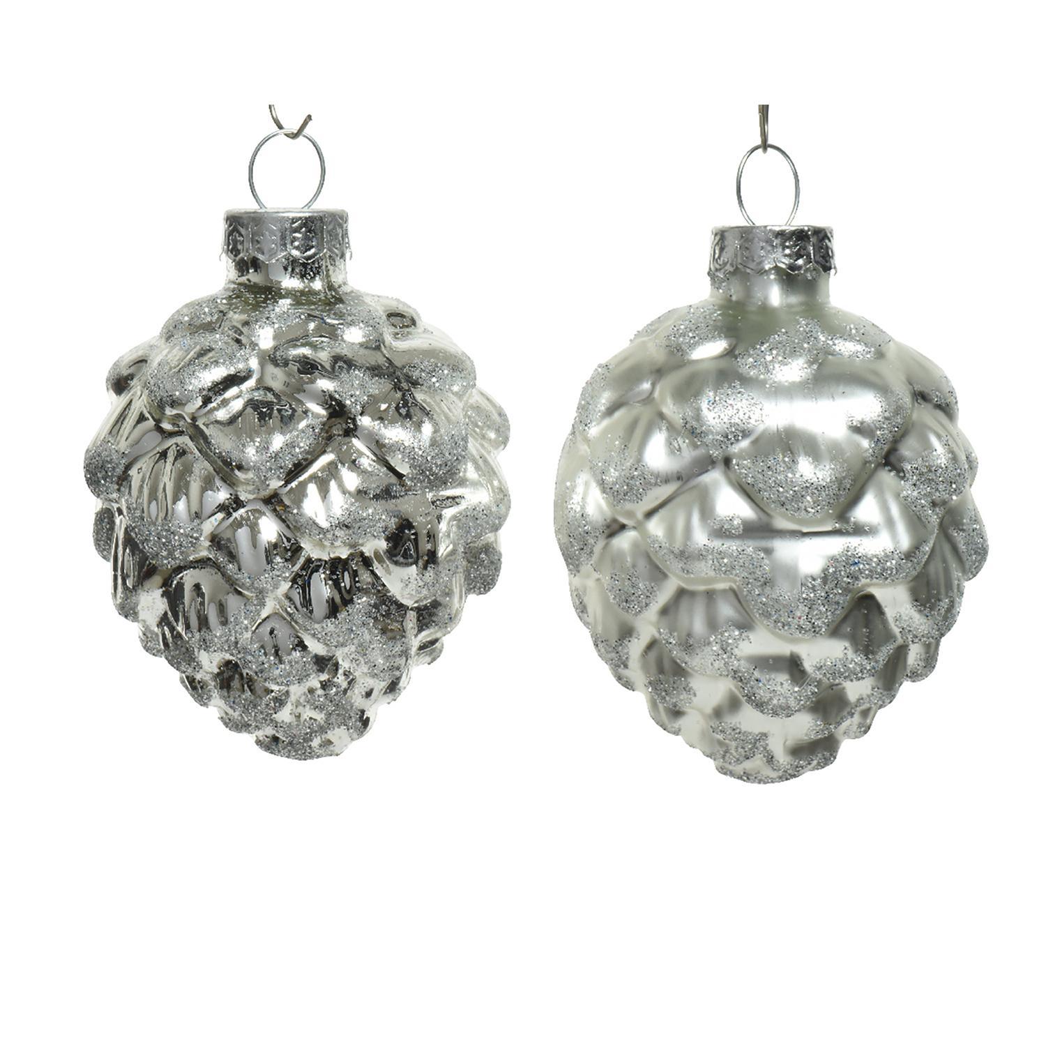 Декор Шишки стекло серебристые глянцевые/матовые d5x7см 6шт/уп