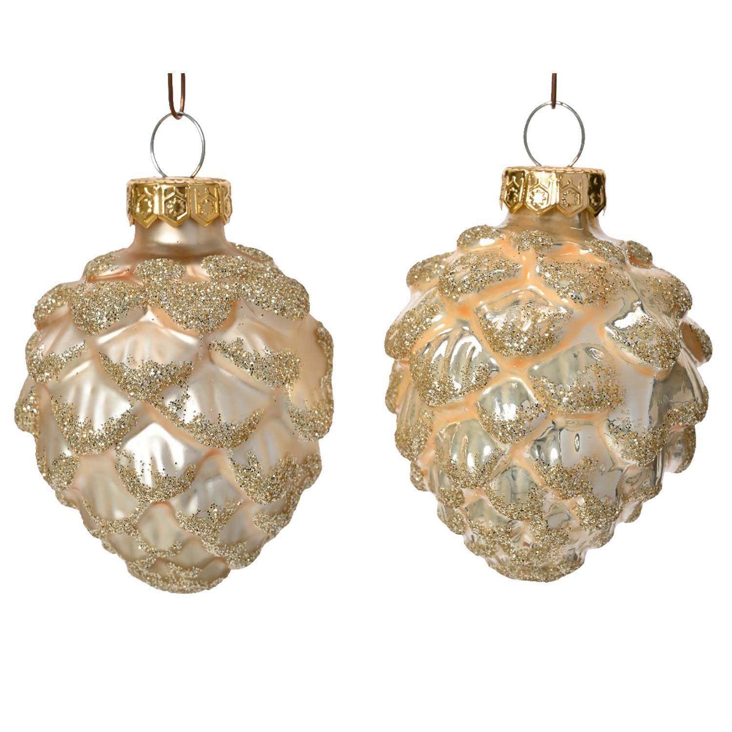 Декор Шишки стекло перламутровые глянцевые/матовые d5x7см 6шт/уп