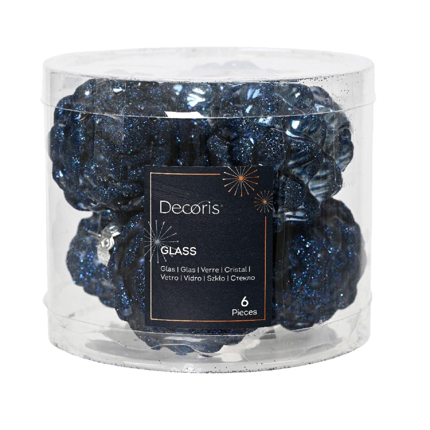 Декор Шишки стекло синие глянцевые/матовые d5x7см 6шт/уп