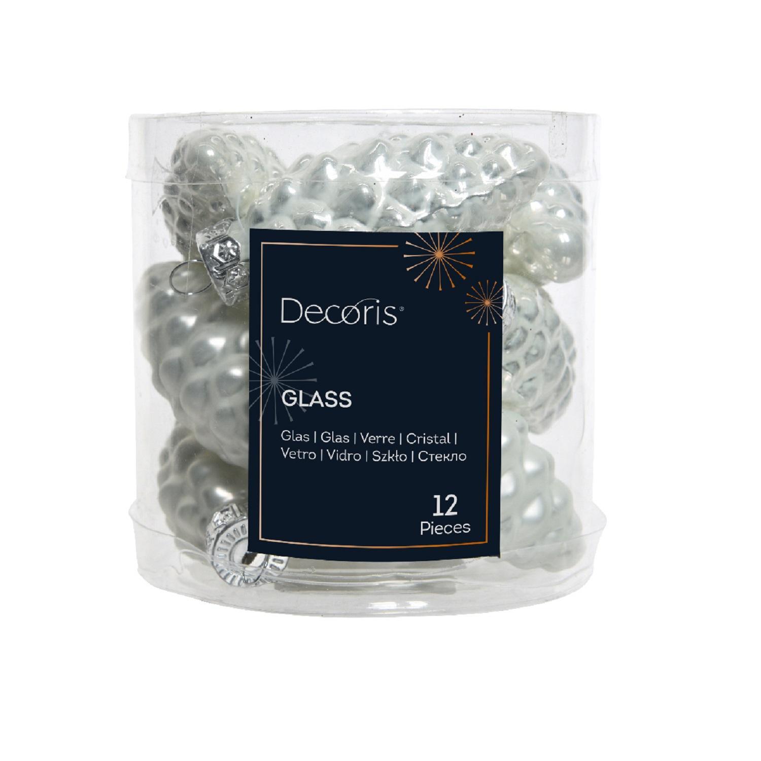 Декор Шишки стекло белые d2,5x6см 12шт/уп