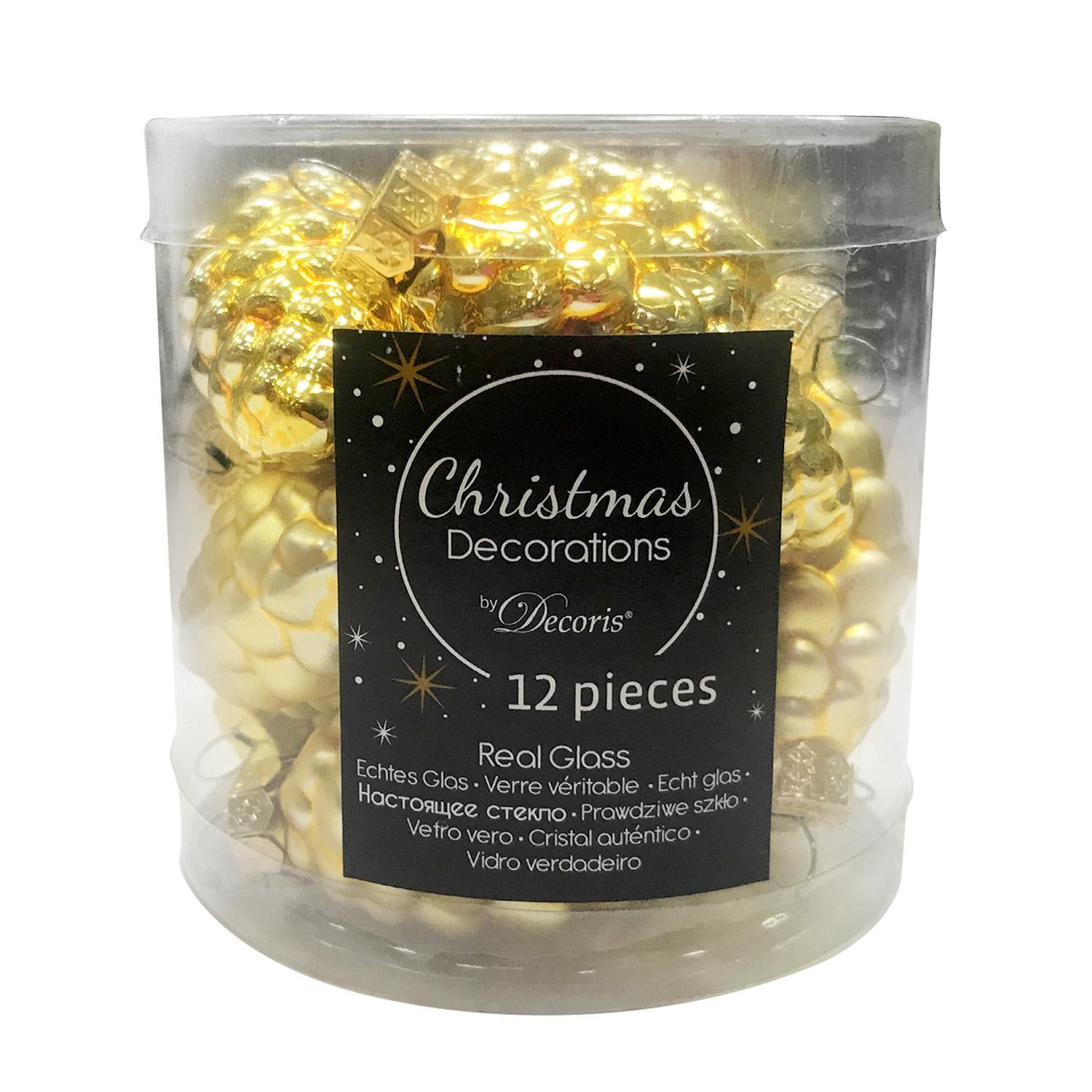 Декор Шишки стекло золотые 6см 12шт/уп