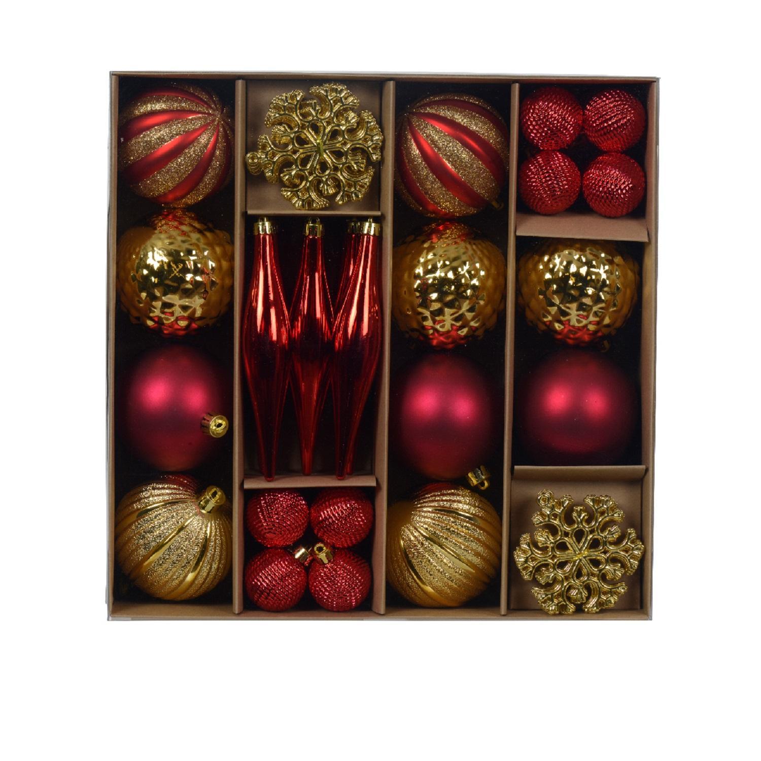 Набор елочных игрушек красные/золотистые фигурки и шары d8см 25шт/уп