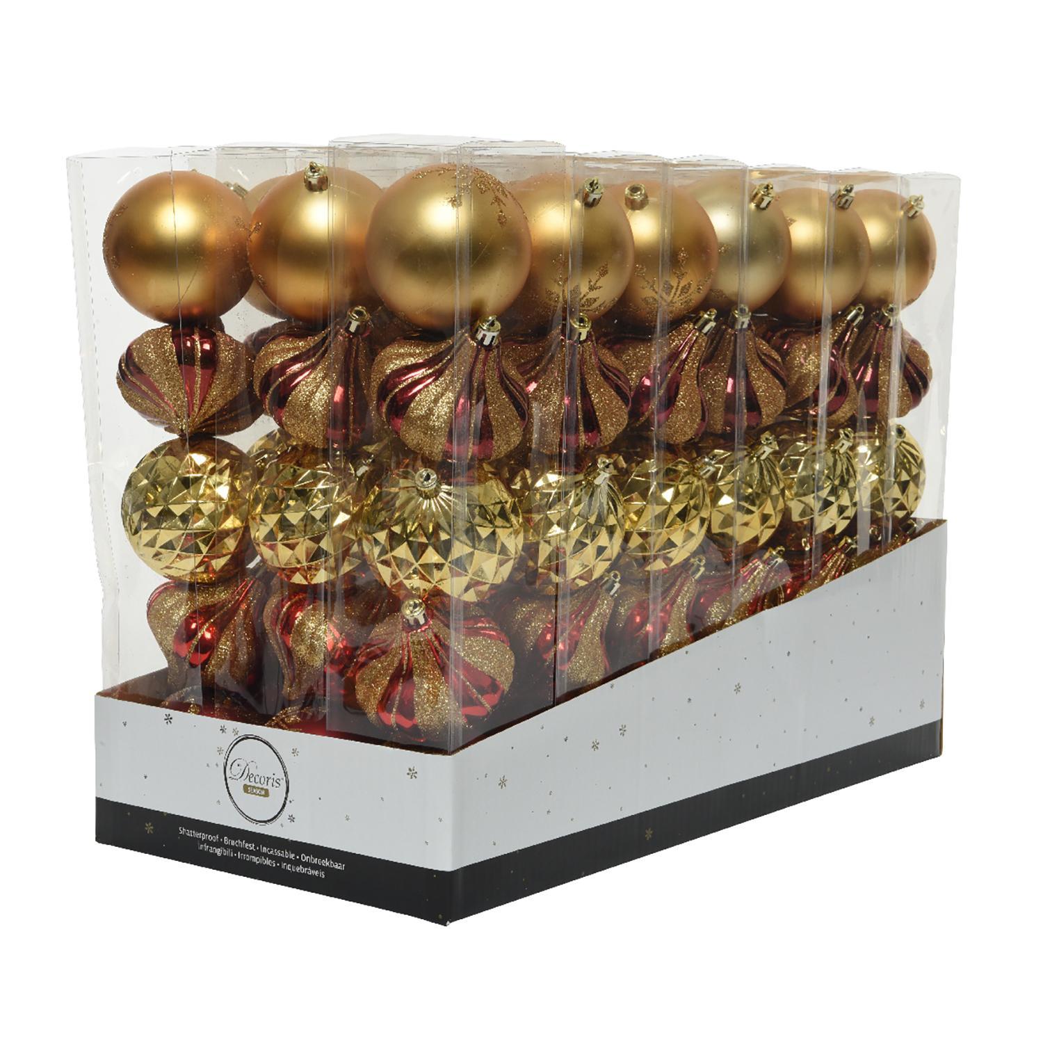 Набор елочных игрушек золотистые/красные конусы и шары d8см 5шт/уп