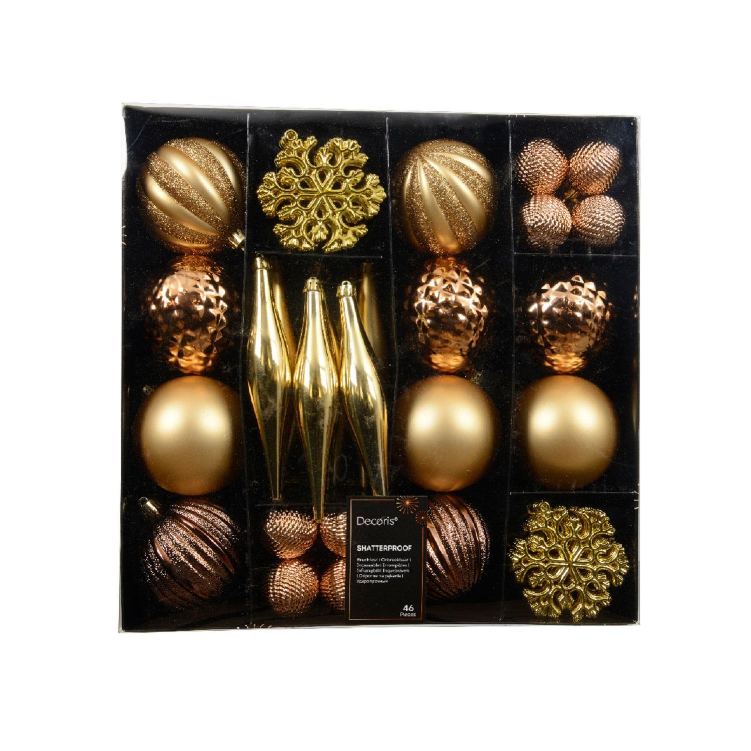 Набор елочных игрушек золото/эспрессо/бренди   фигурки и шары d8см 46шт/уп