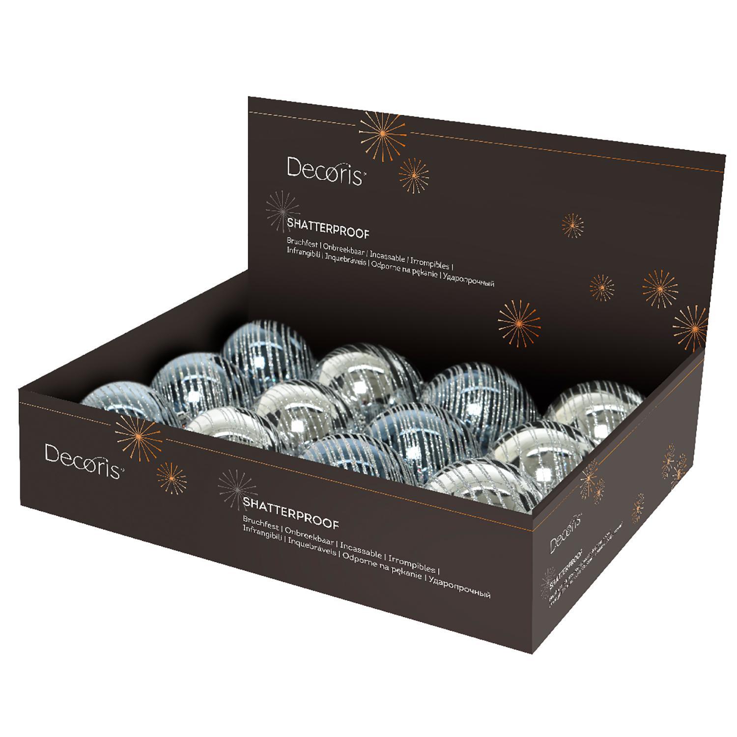 Шар серебристый светлый глянцевый с серебристыми линиями d10см