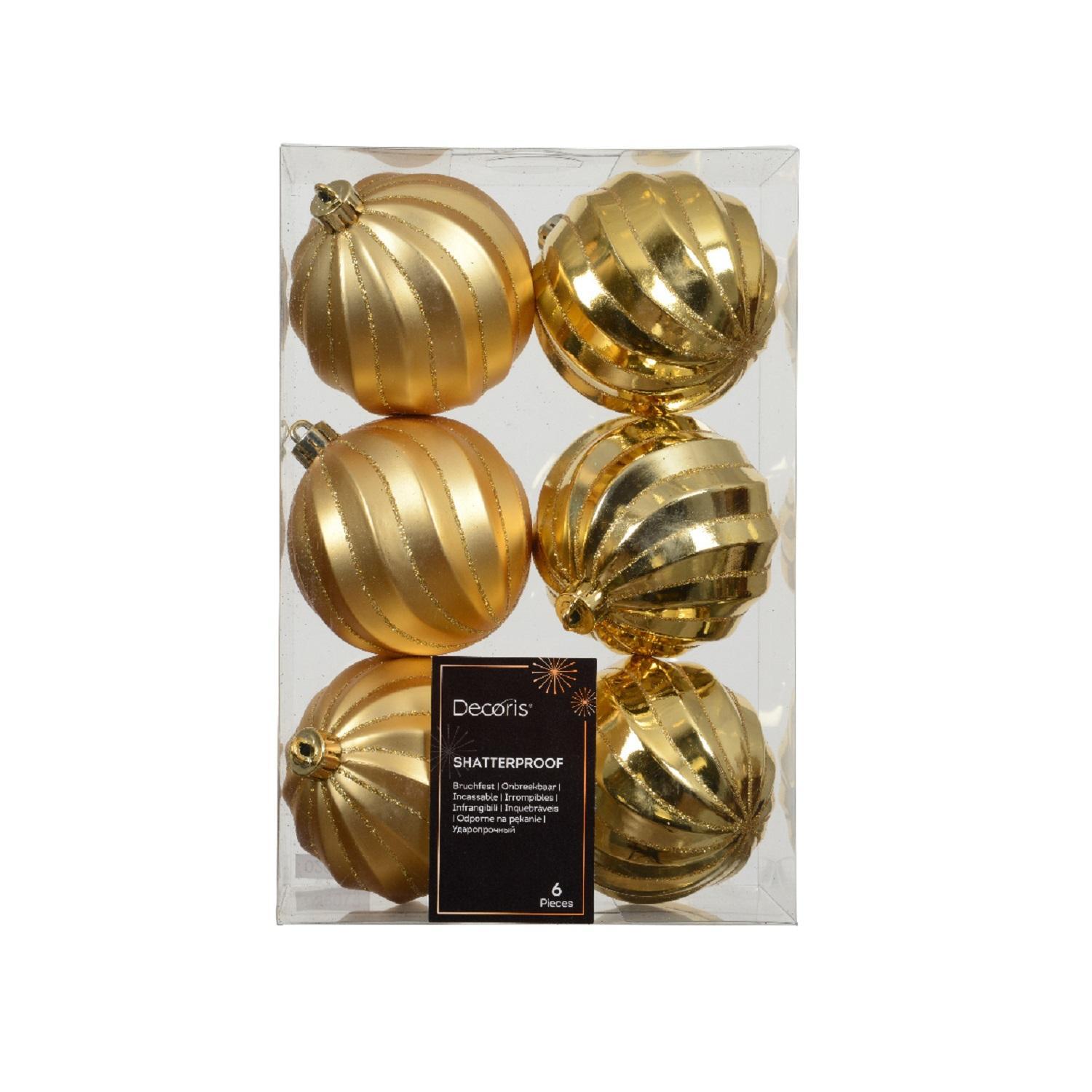 Шар золотистый с золотистыми линиями глянцевый/матовый d8см 6шт/уп