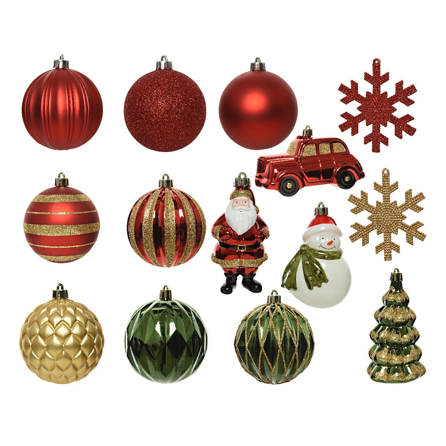 Набор елочных игрушек красные/зеленые/золотистые фигурки и шары 8см 25шт/уп