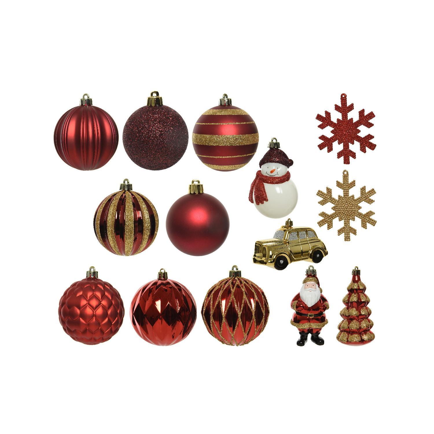 Набор елочных игрушек золотистые/красные фигурки и шары d8см 25шт/уп