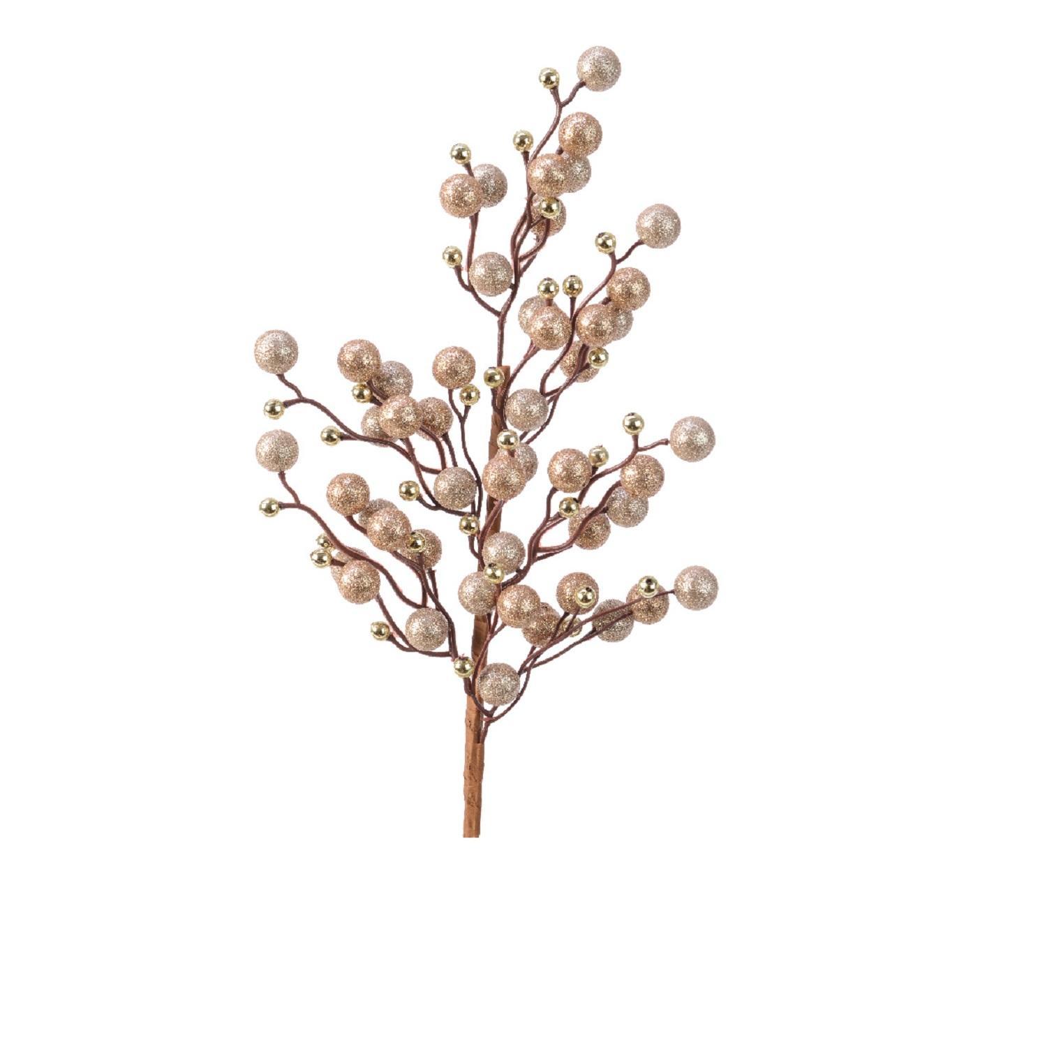 Веточка декоративная  60см с жемчужно/имбирными ягодами