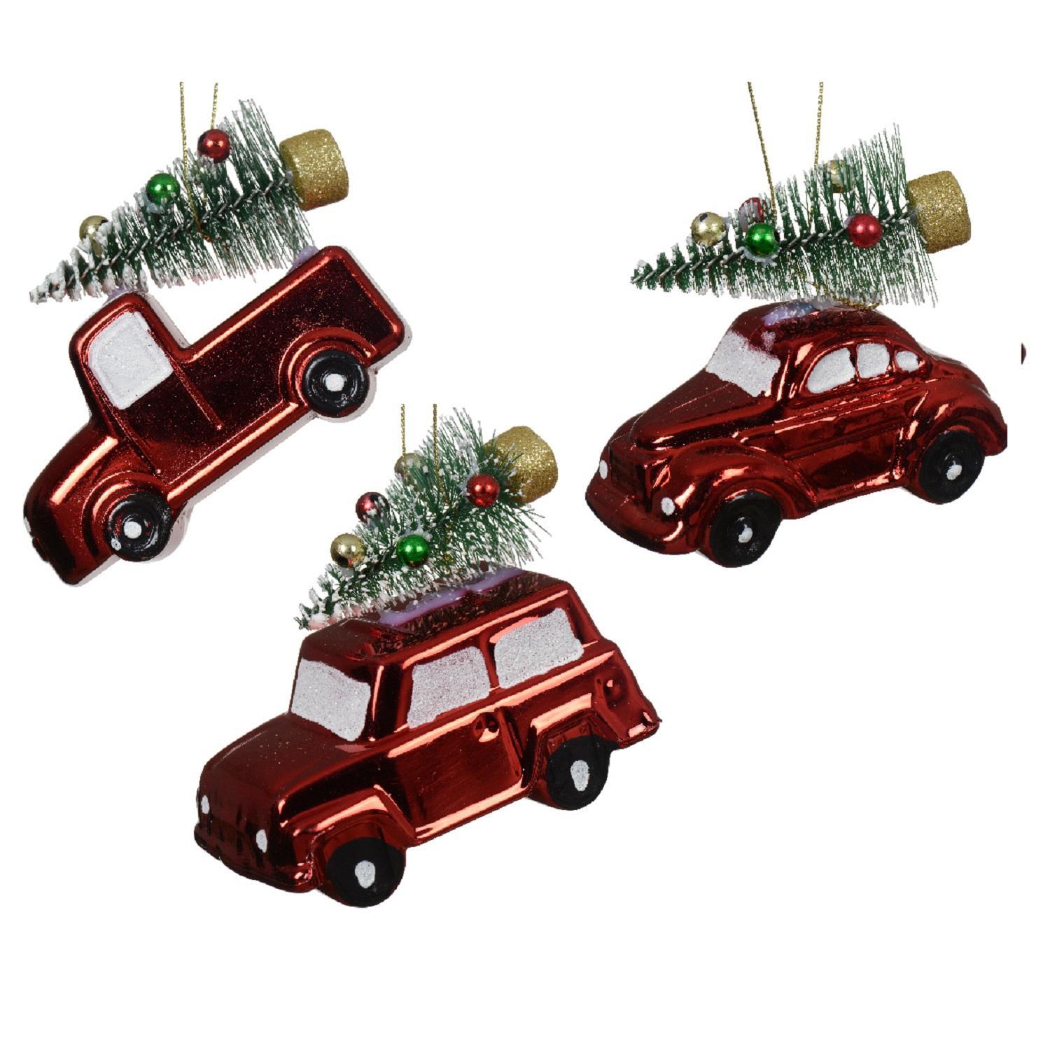 Декор Машинка красная с елкой 10см 3 в ассорт