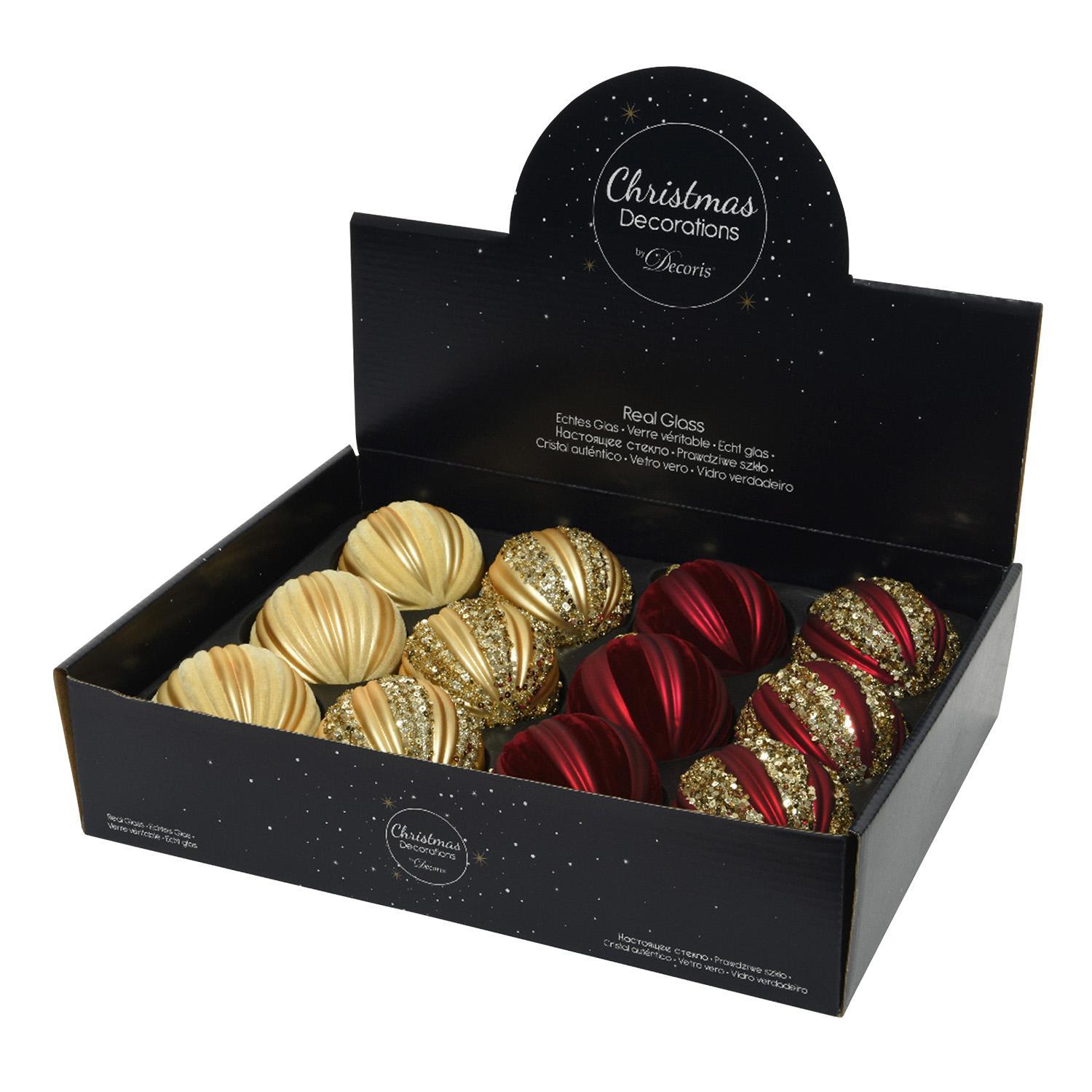 Шар стекло красный/золотистый d8см 4 в ассорт