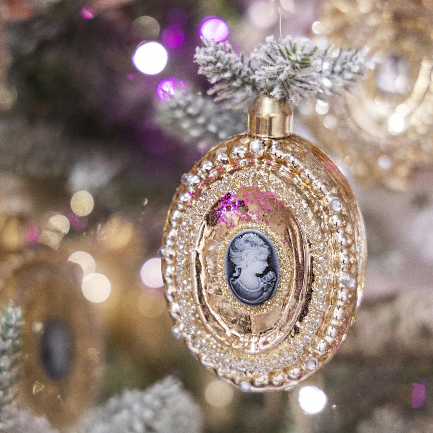 Декор Орнамент стекло золотистый/розовый d9см 2шт/уп 6 в ассорт