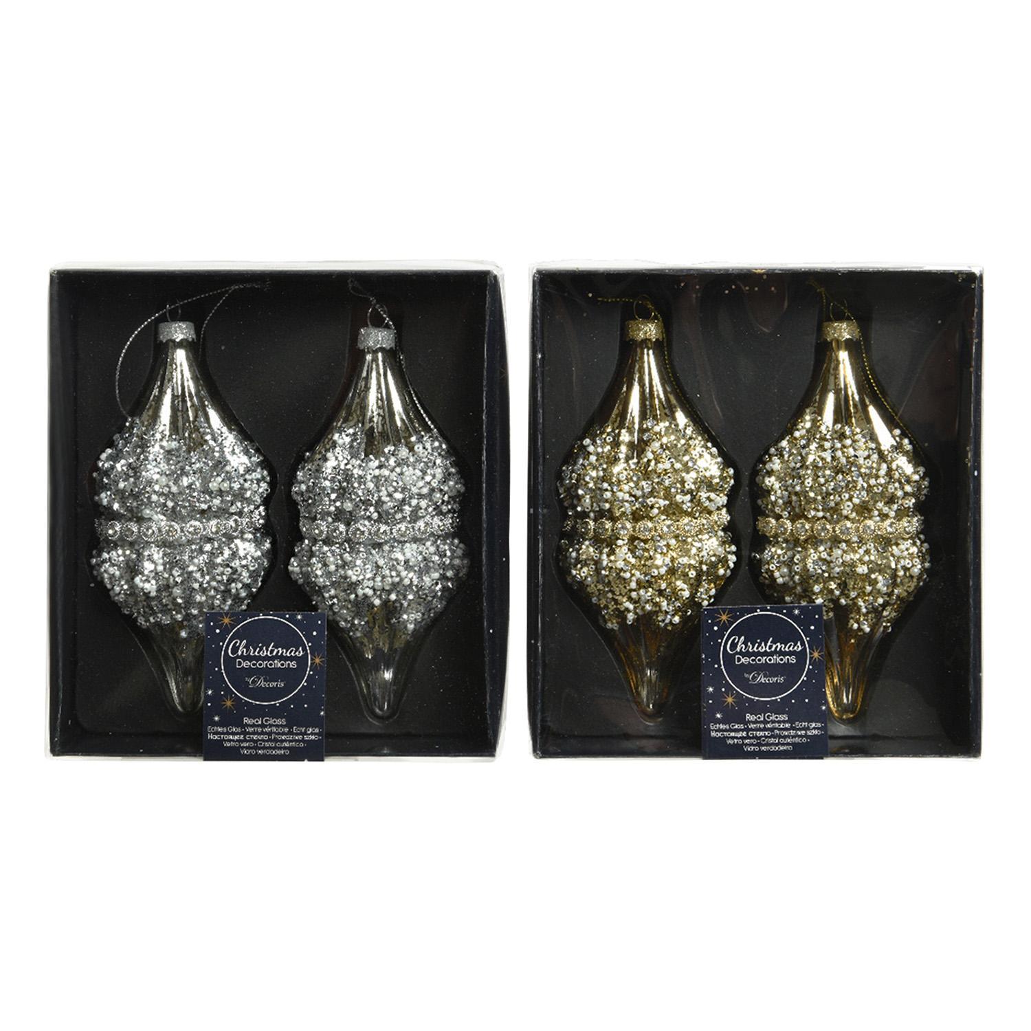 Декор Олива стекло золотистая/серебристая 13см 2шт/уп 2 в ассорт