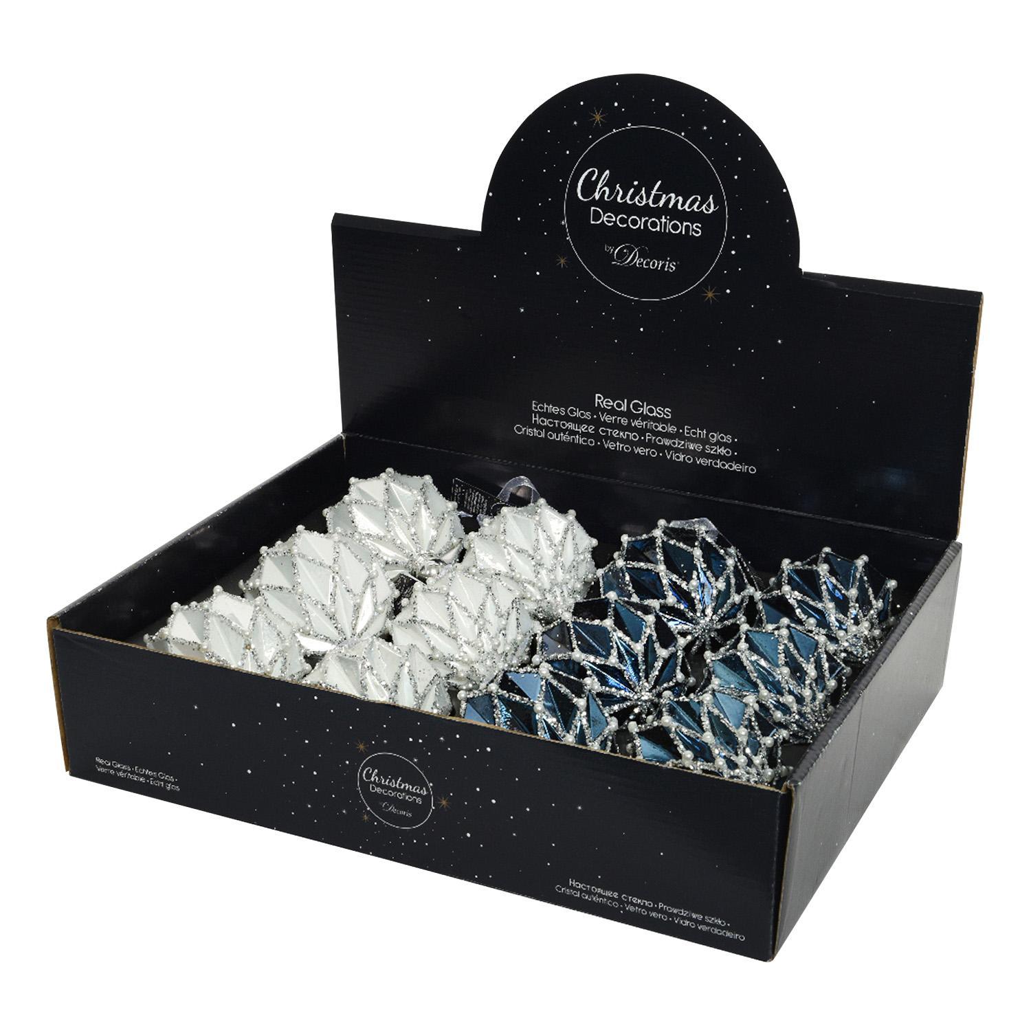 Шар/ Лук стекло белый/синий d8см 4 в ассорт