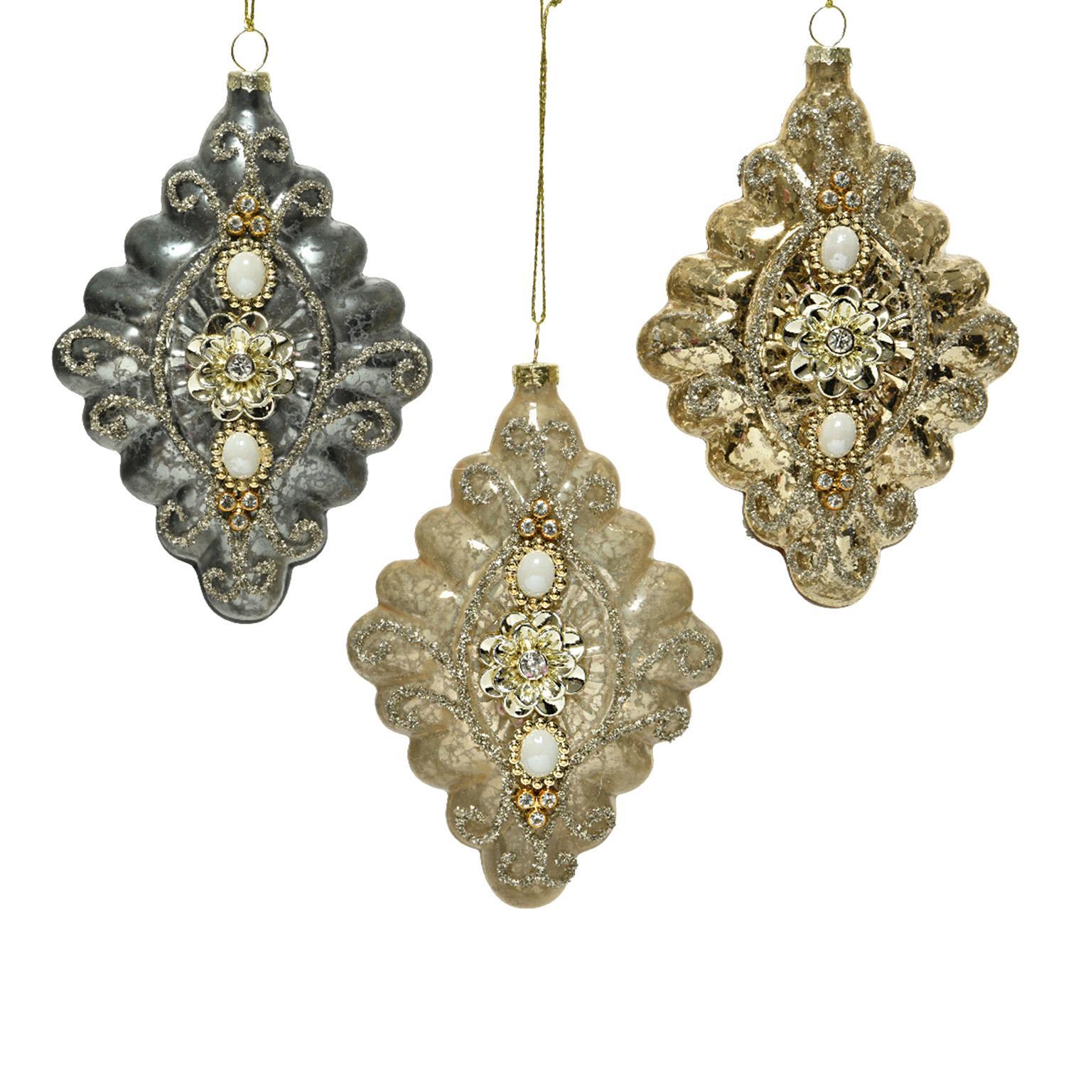 Декор Орнамент стекло серебристый/золотистый/черный 12,0см 3шт/уп 3 в ассорт