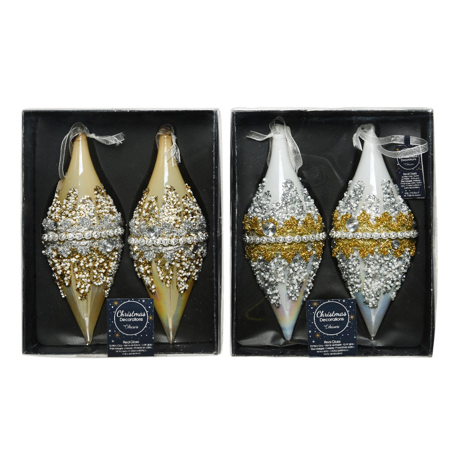 Декор Олива стекло золотистая/белая 21см 2шт/уп 2 в ассорт