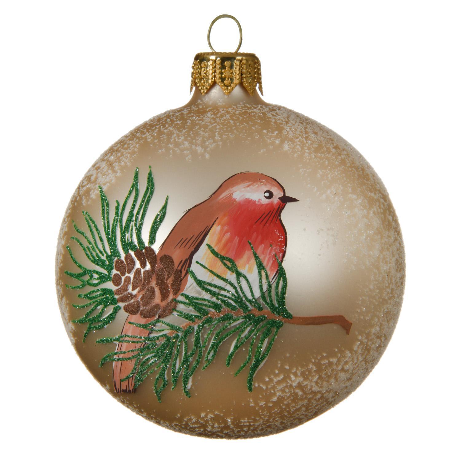 Шар стекло перламутровый матовый Птицы на ветке d8см