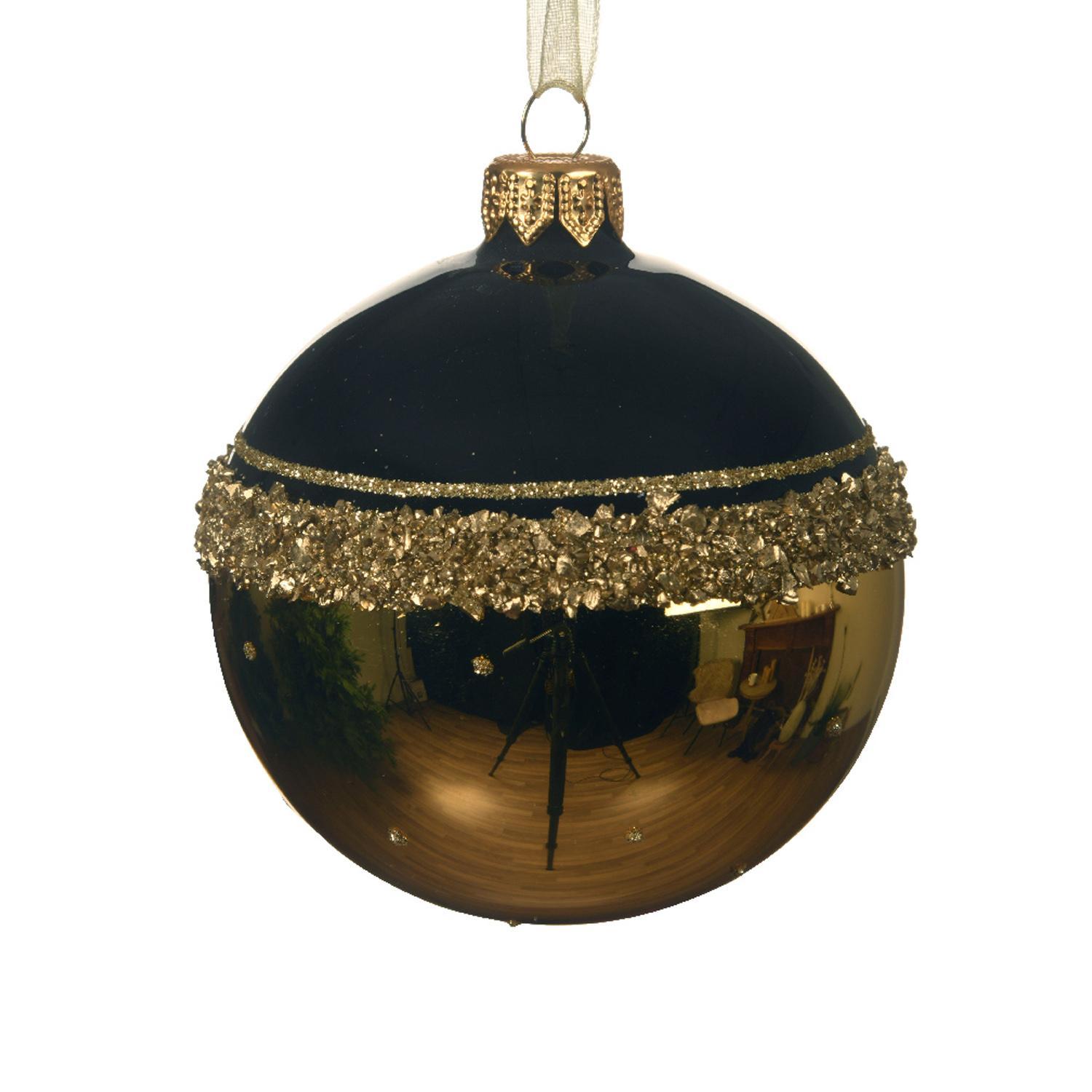 Шар стекло черный/золотой с блестящей каймой d8см