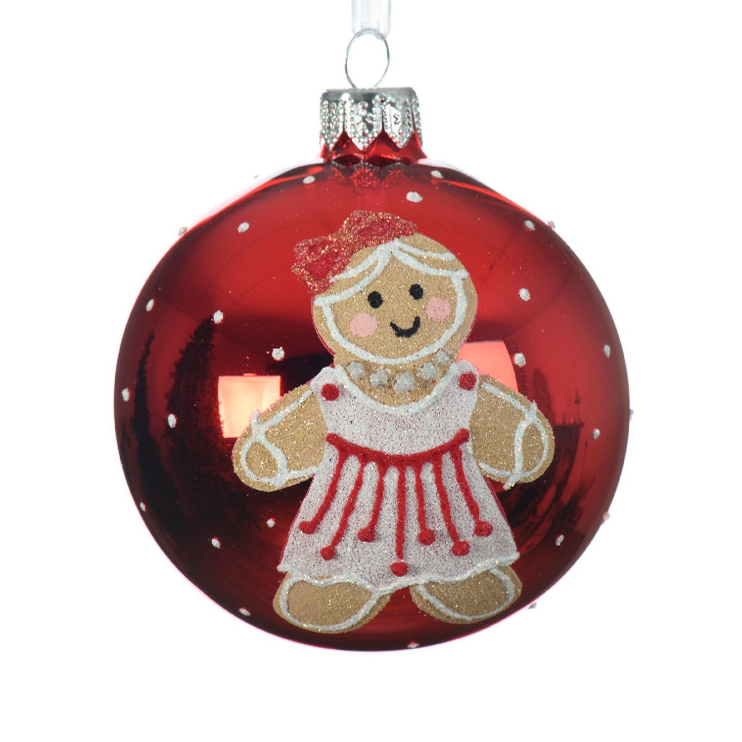 Шар стекло Пряничный человечек девочка красный глянцевый d8см