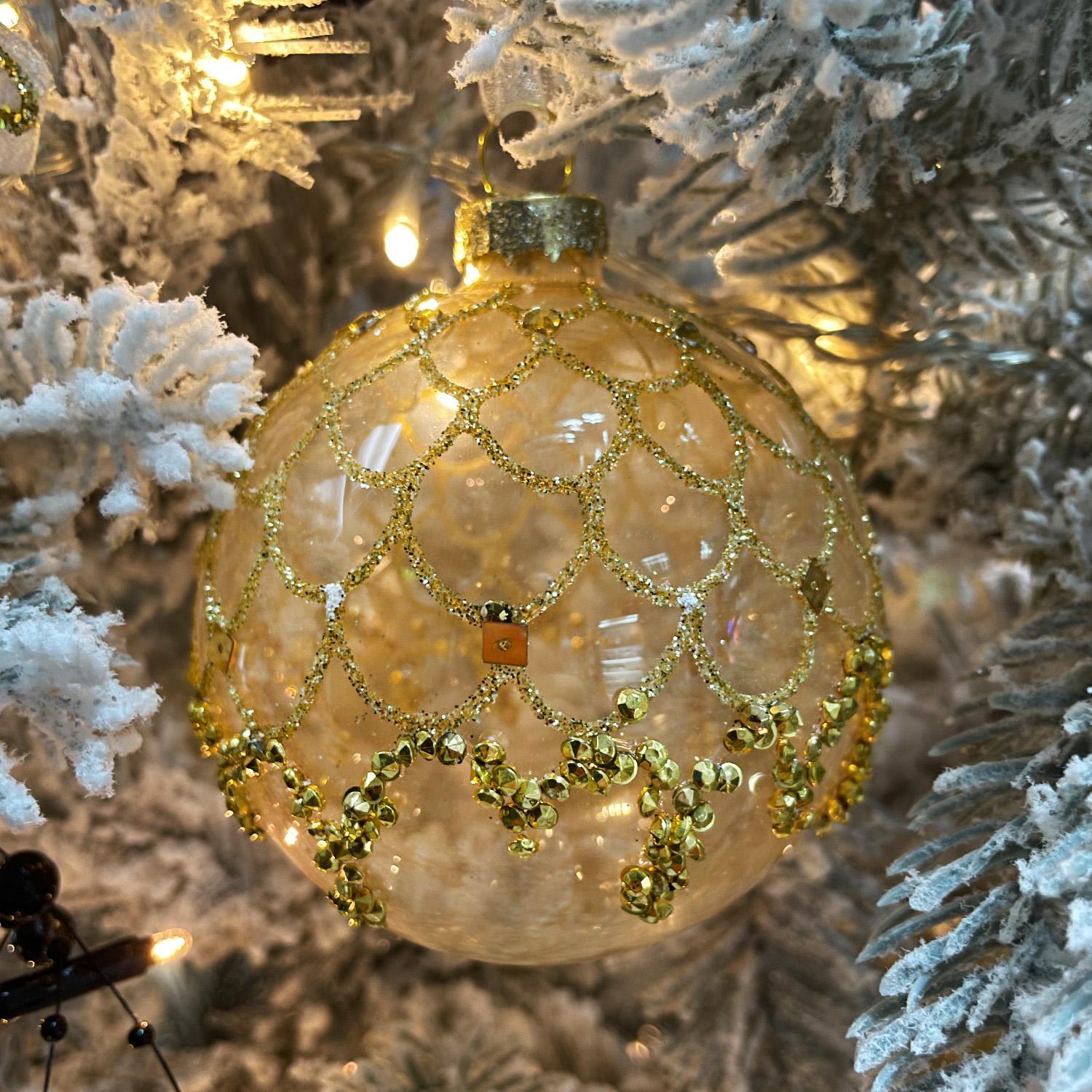 Шар стекло  перламутровый/розовый с золотой сеткой d8см 3шт/уп