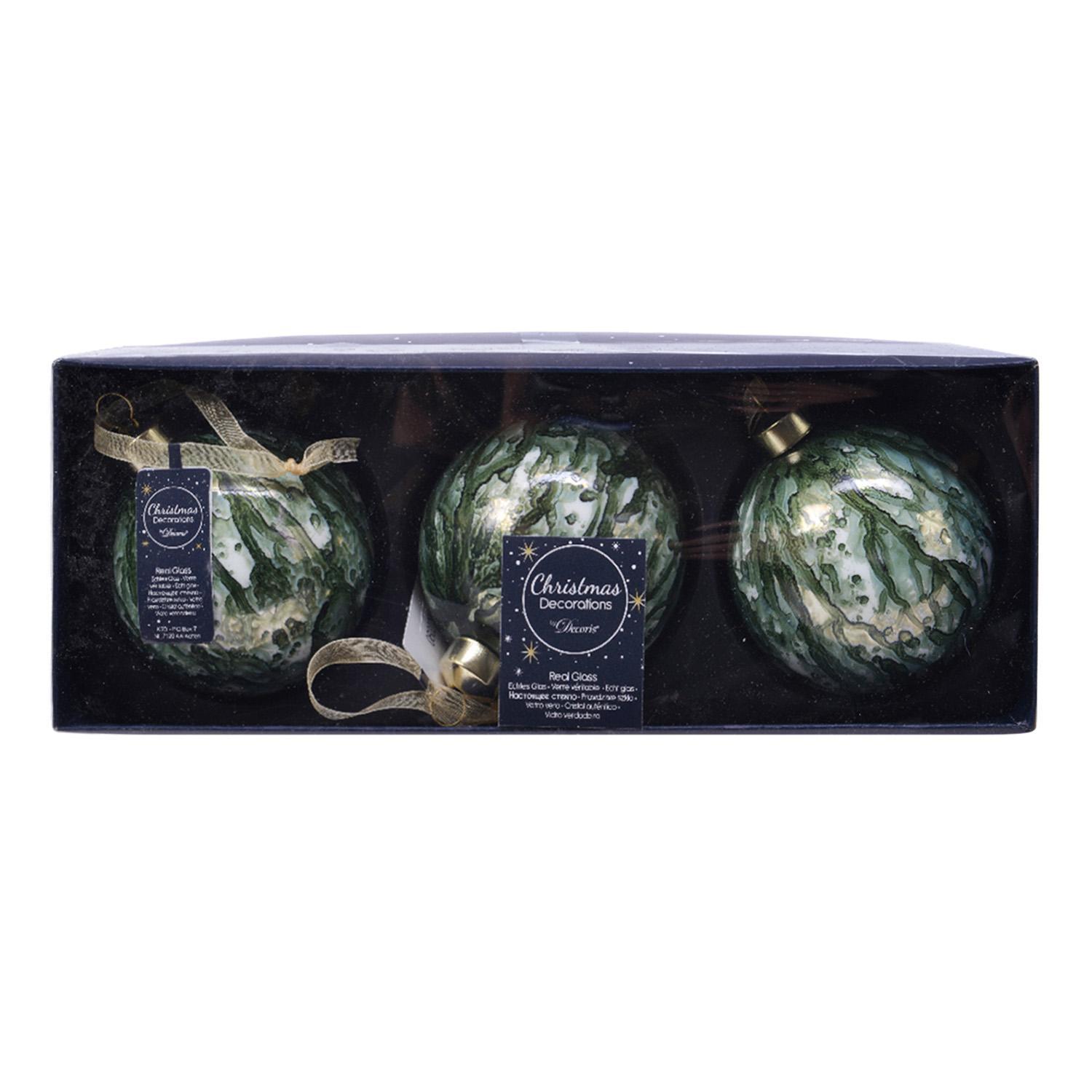 Шар стекло с зелеными разводами d8см 3шт/уп