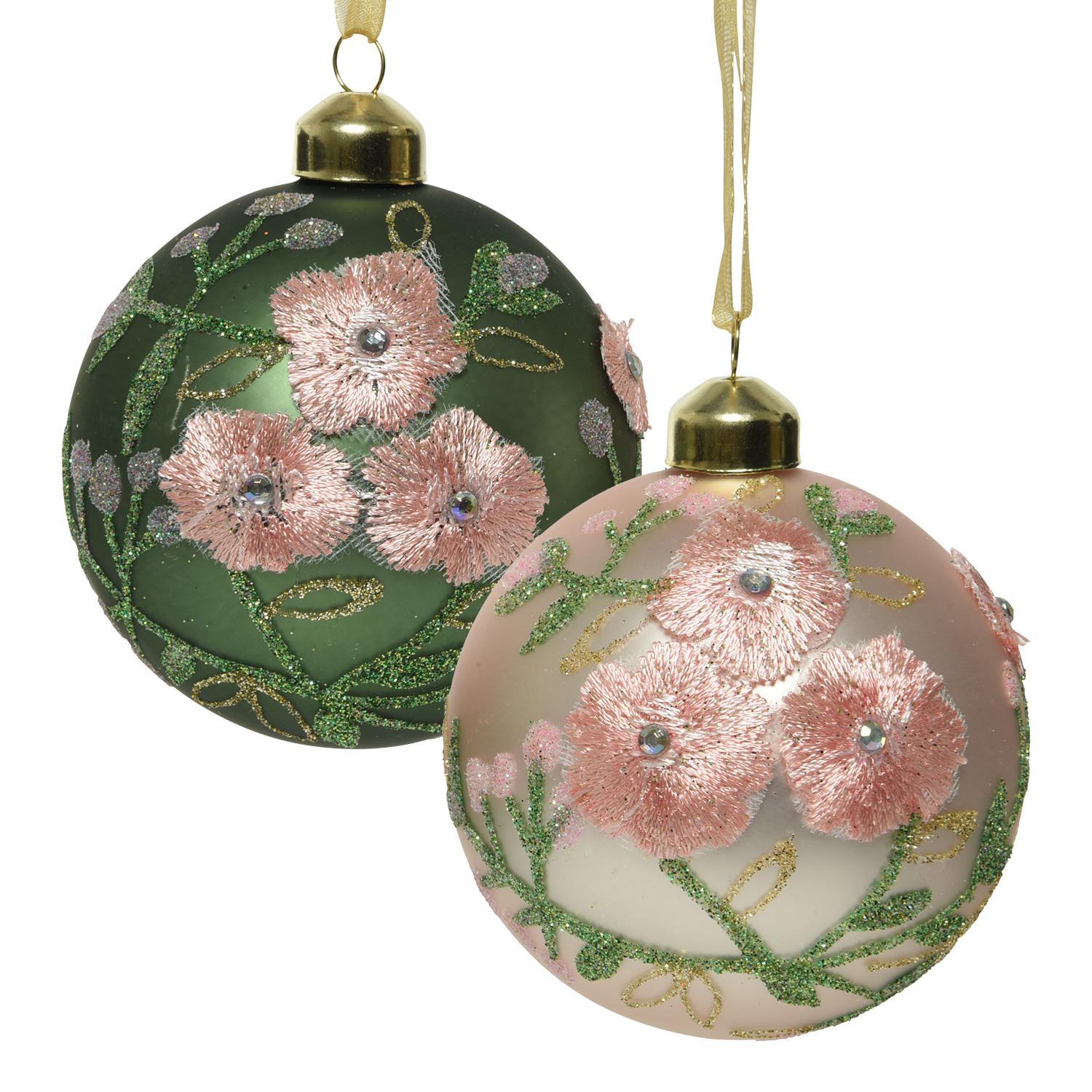 Шар стекло с вышитыми цветами d8см 3шт/уп 2 в ассорт