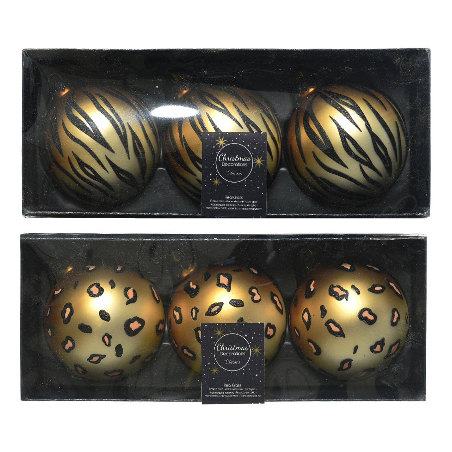 Шар стекло с принтом тигра/леопарда d8см 3шт/уп 2 в ассорт