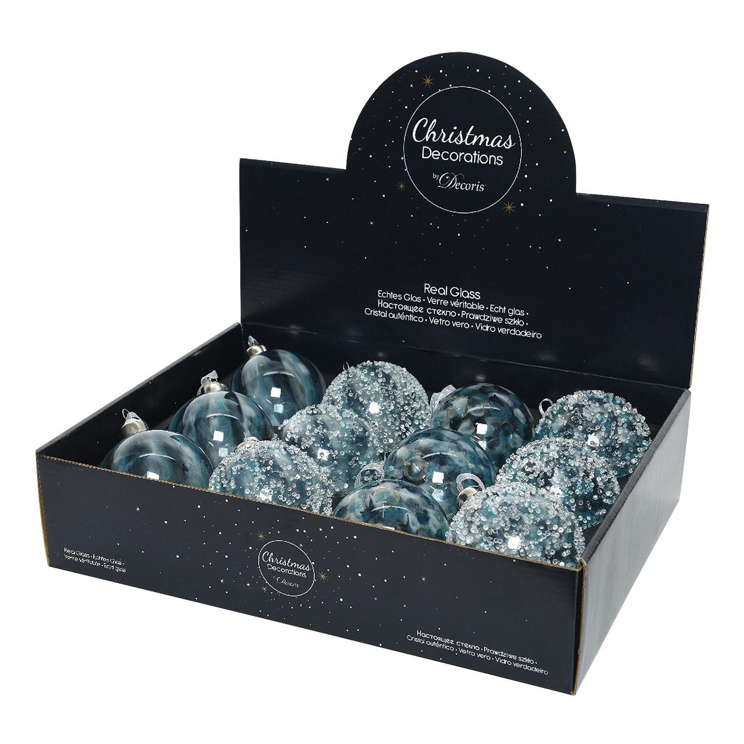 Шар стекло с прозрачными бусинами синими разводами и пятнами d8см 4 в ассорт