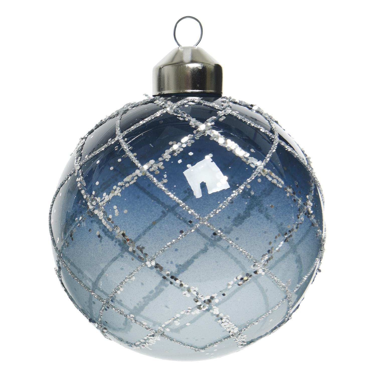 Шар стекло синий с серебристыми линиями d8см 3 в ассорт