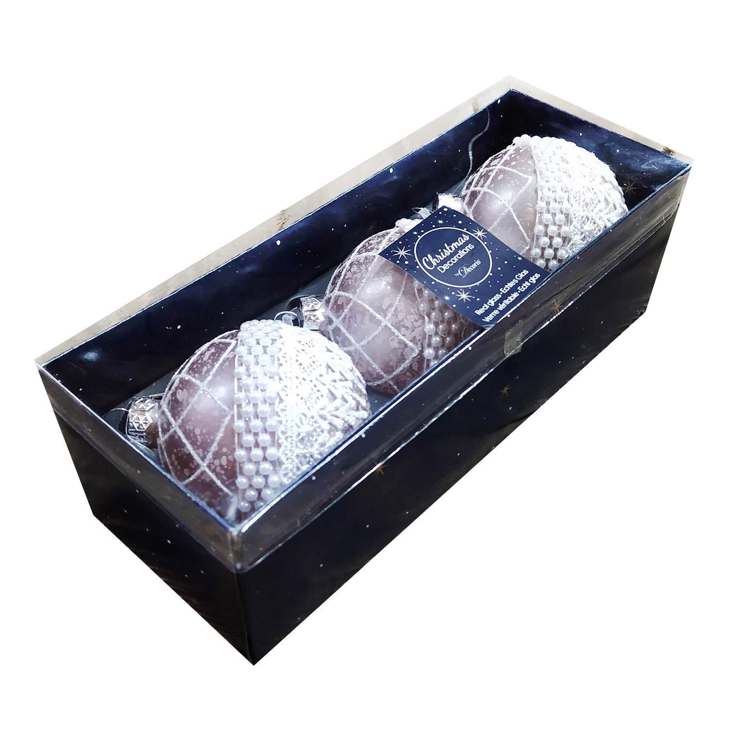 Шар стекло розовый с белым кружевом d8см 3шт/уп