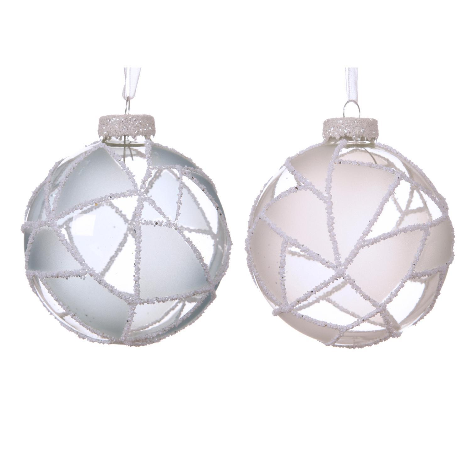 Шар стекло с треугольным рисунком белый/голубой d8см 3шт/уп 2 в ассорт