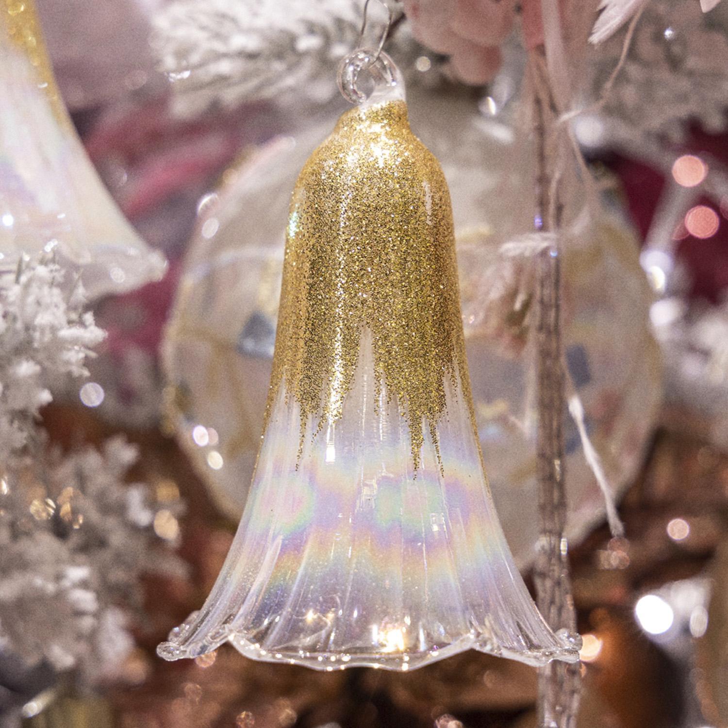 Декор Колокольчик стекло перламутровый с золотом 10см 2 в ассорт