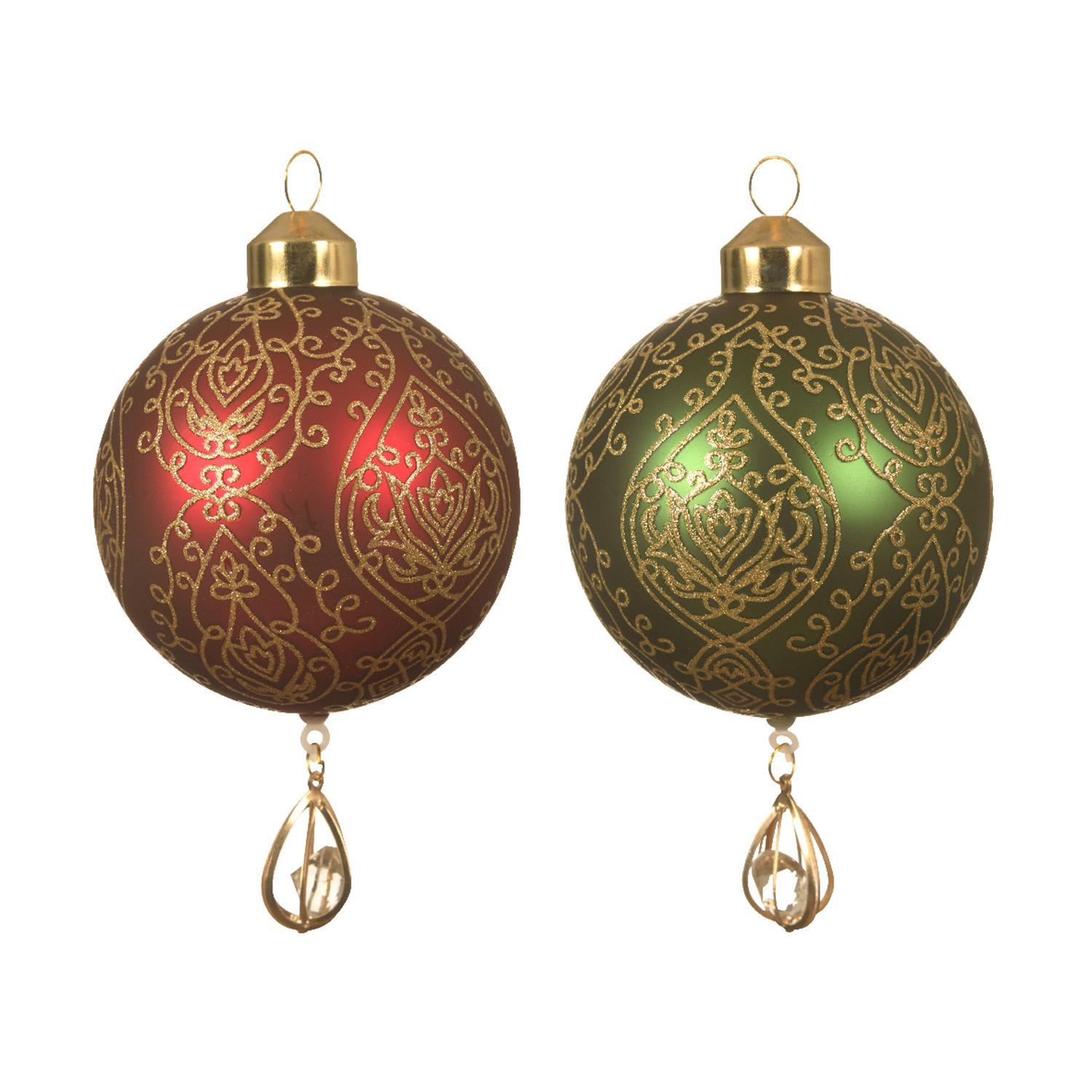 Шар стекло с золотым узором зеленый/красный d8см 2шт/уп 2 в ассорт