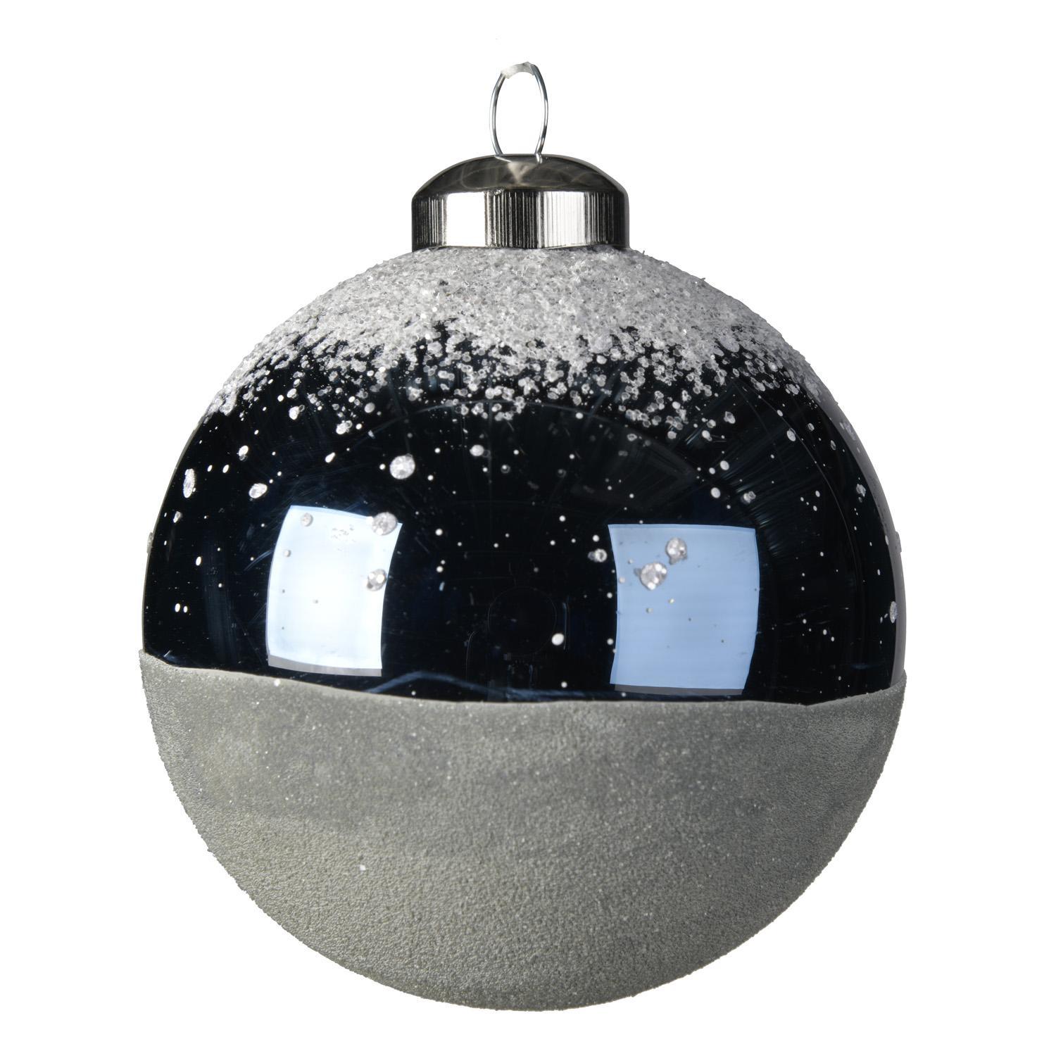 Шар стекло синий/сероголубой со снегом d8см 3 шт/уп